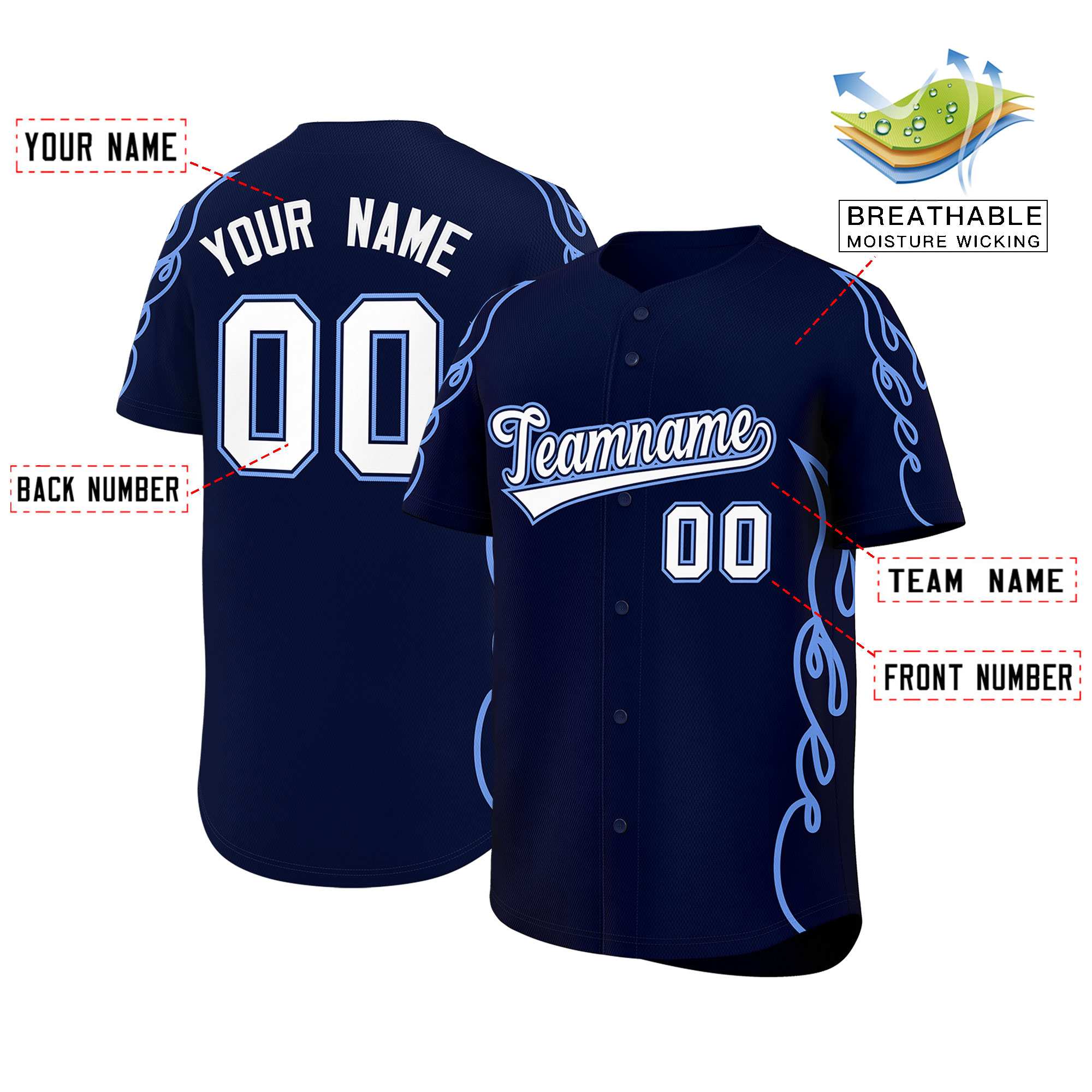 Benutzerdefiniertes Baseball-Trikot mit Seitenflammen-Umrissmuster für Sportuniformen