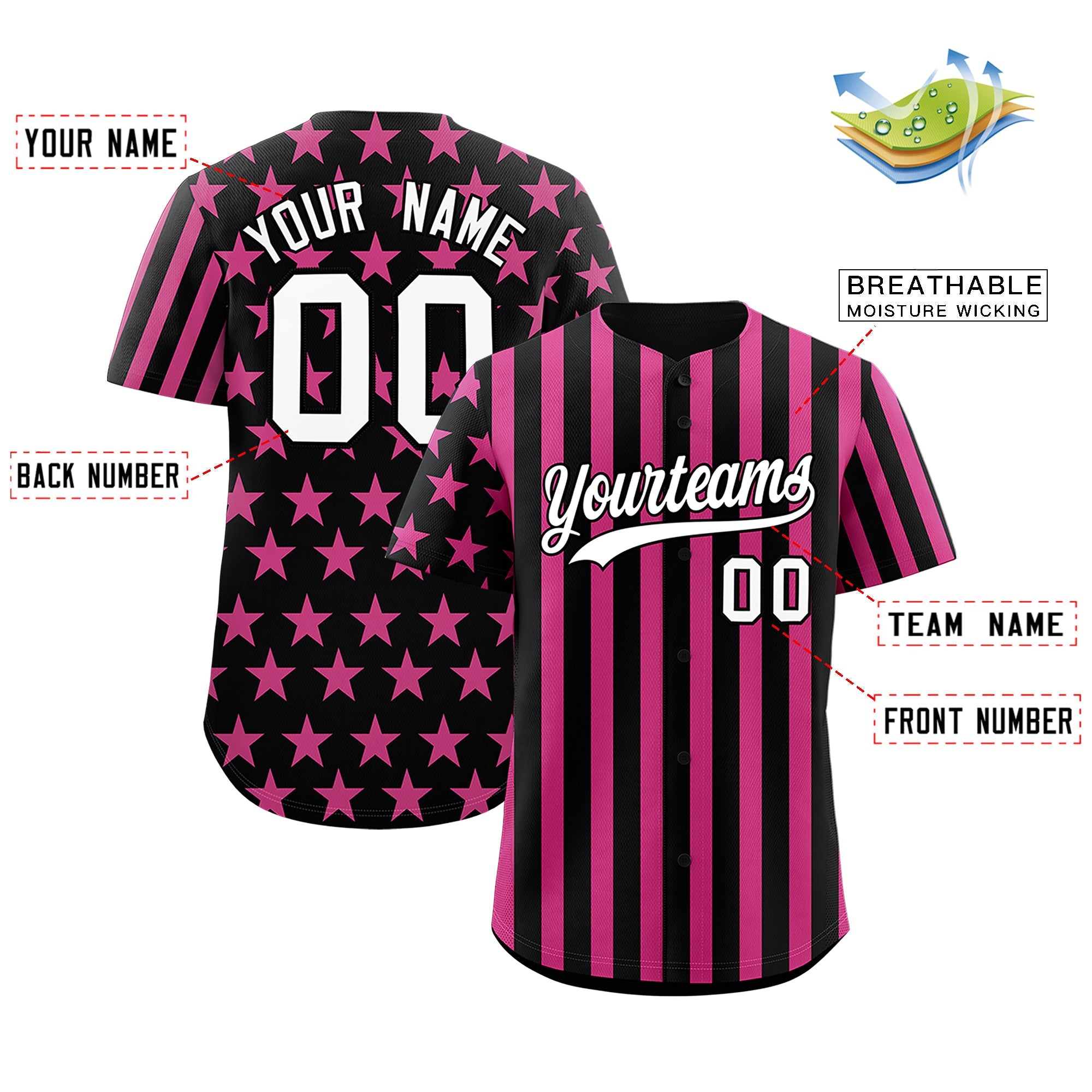 Benutzerdefiniertes Graffiti-Muster-Baseball-Trikot mit amerikanischer Flagge
