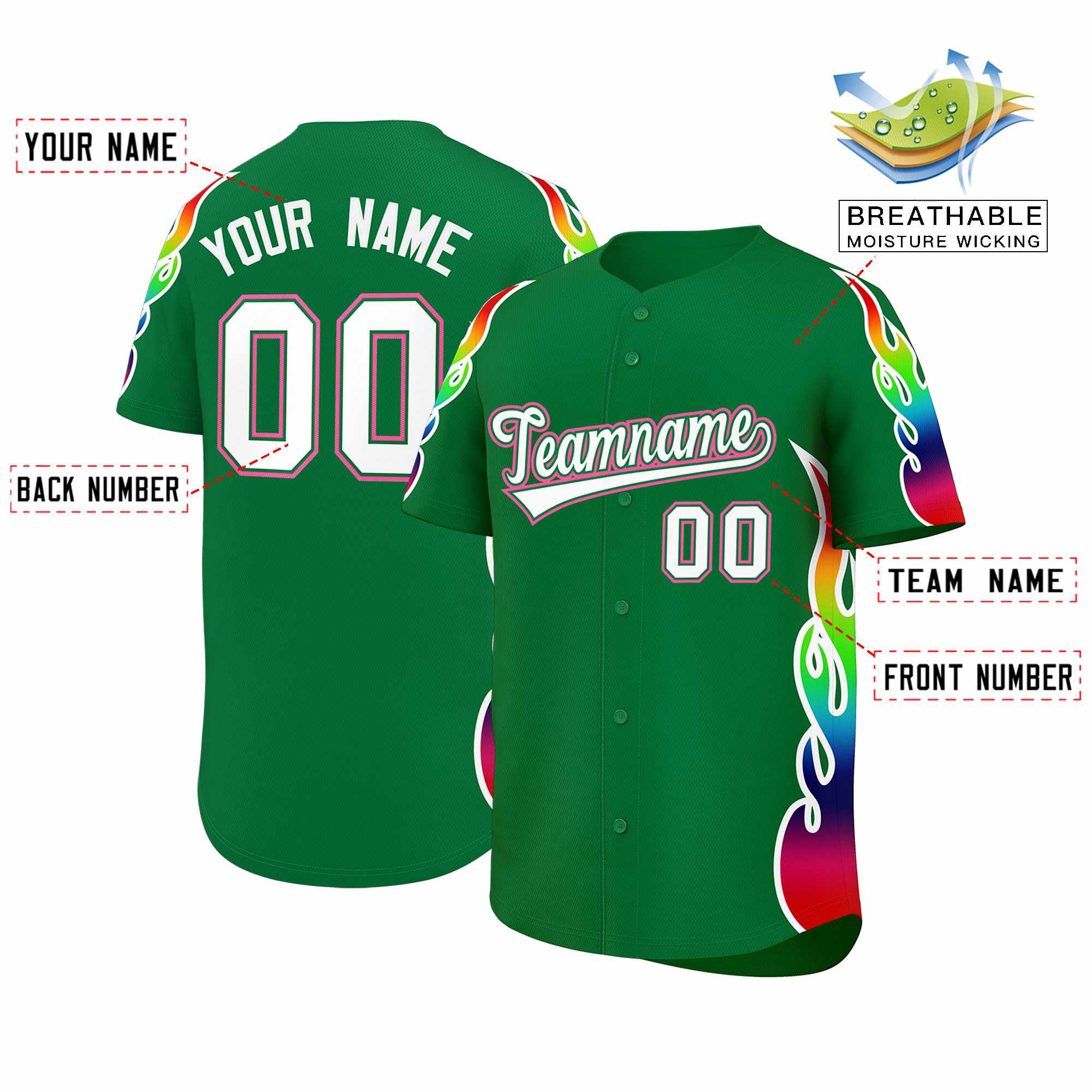 Benutzerdefiniertes Graffiti-Muster, personalisierter mehrfarbiger Flammendruck, authentisches Baseball-Trikot