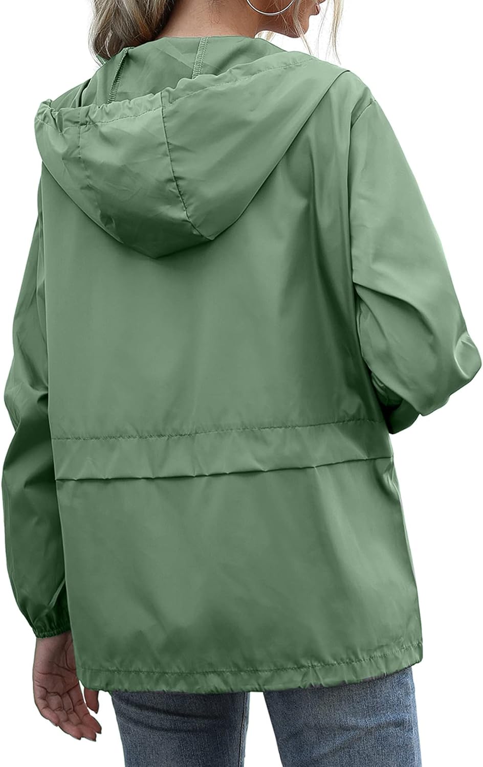 Women's Hooded Rain Jacket Waterproof Lightweight Sage Green