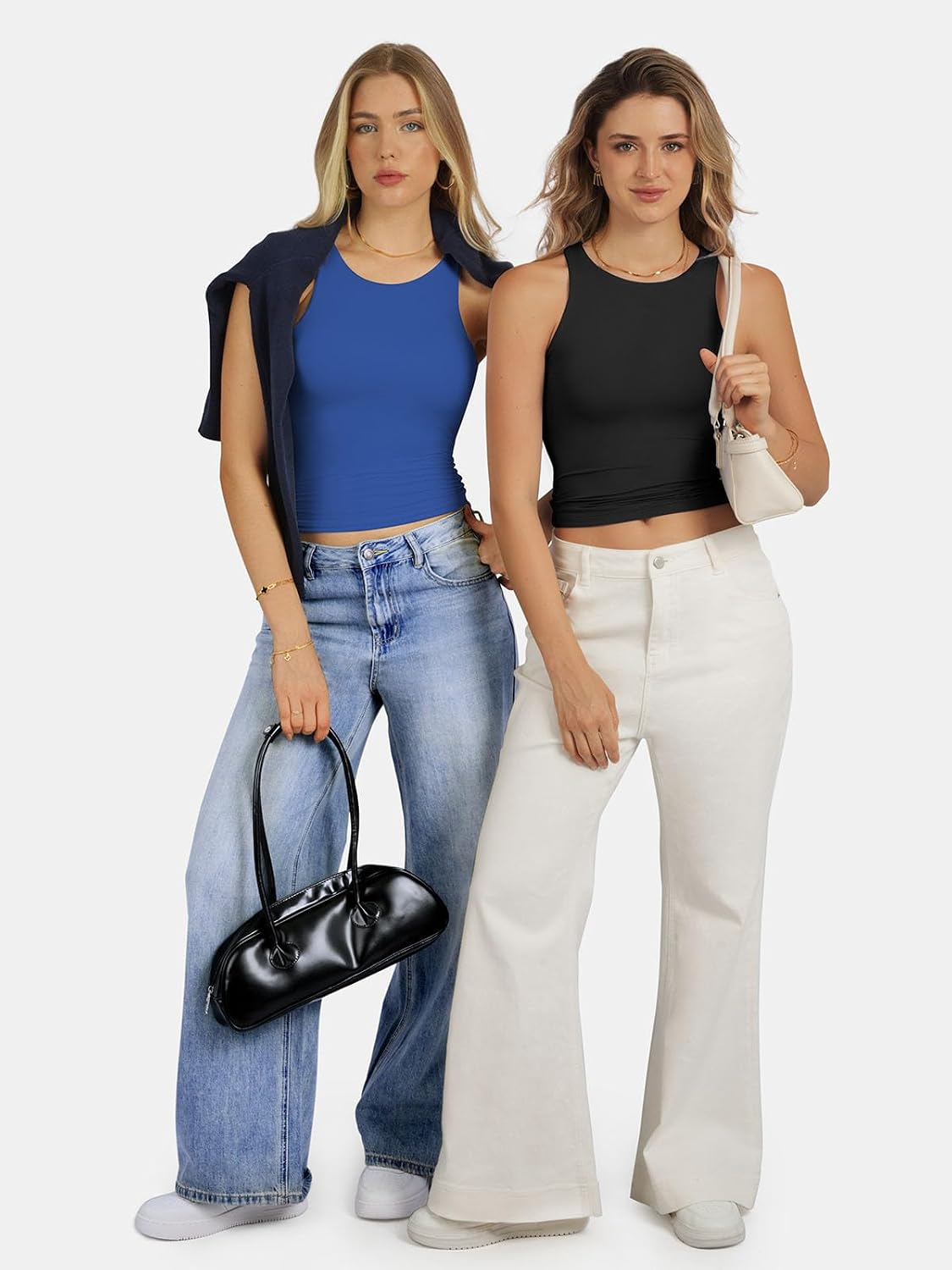 Women's High Neck Sleeveless Crop Tank Top Blue Women's High Neck Sleeveless Crop Tank Top Blue