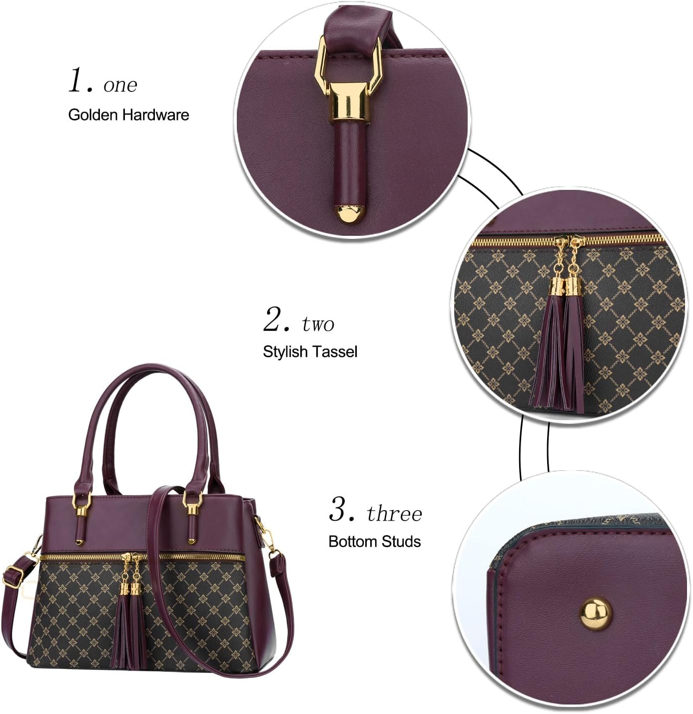 Women's Diamond Jacquard Top Handle Satchel Bag Plum