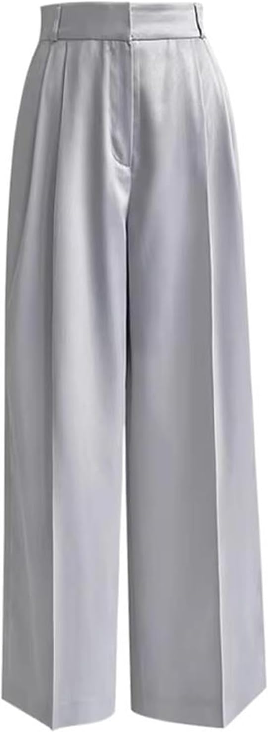 Women's High Waist Straight Trousers Loose Wide Leg Pants with Pockets Spring