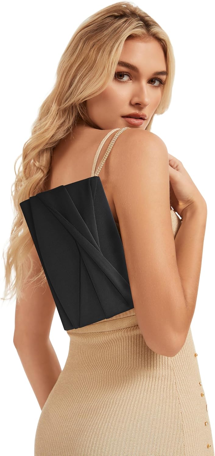 Women's Black Satin Knot Clutch with Detachable Chain Strap