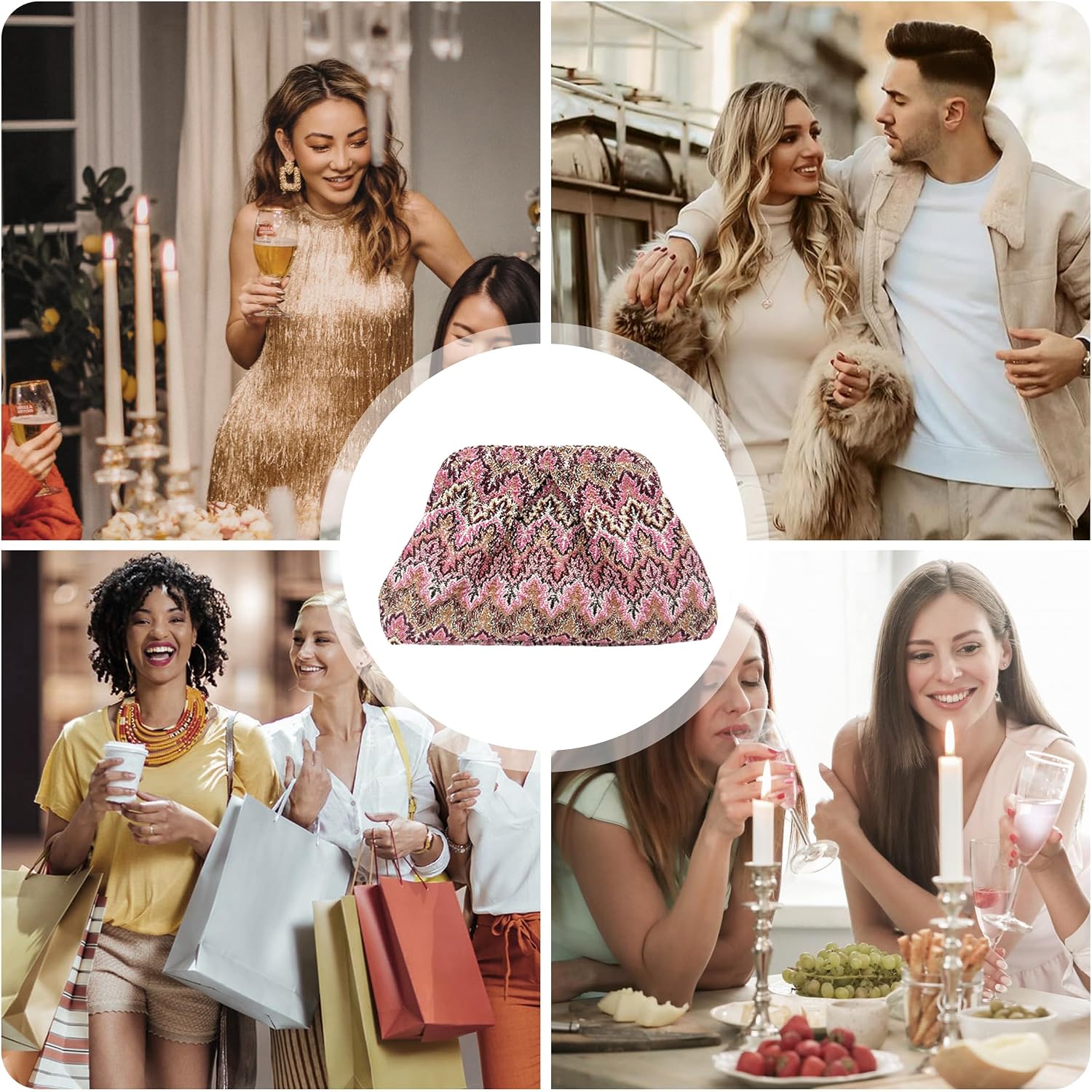 Women's Jacquard Knit Clutch Purse Pattern Dumpling Evening Bag Women's Jacquard Knit Clutch Purse Pattern Dumpling Evening Bag