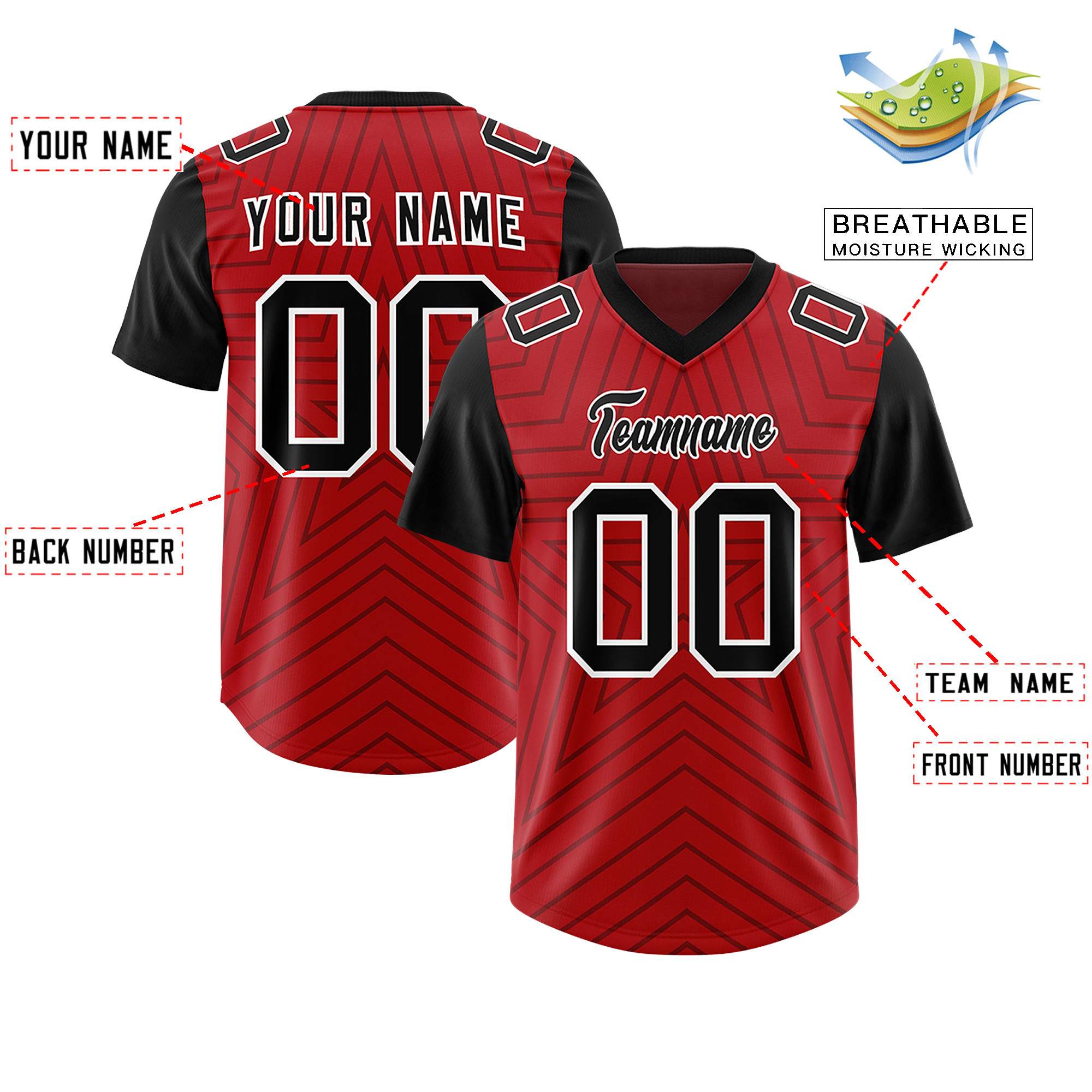 Individuell personalisiertes, authentisches Fußballtrikot mit Raglanärmeln und Sternenmuster
