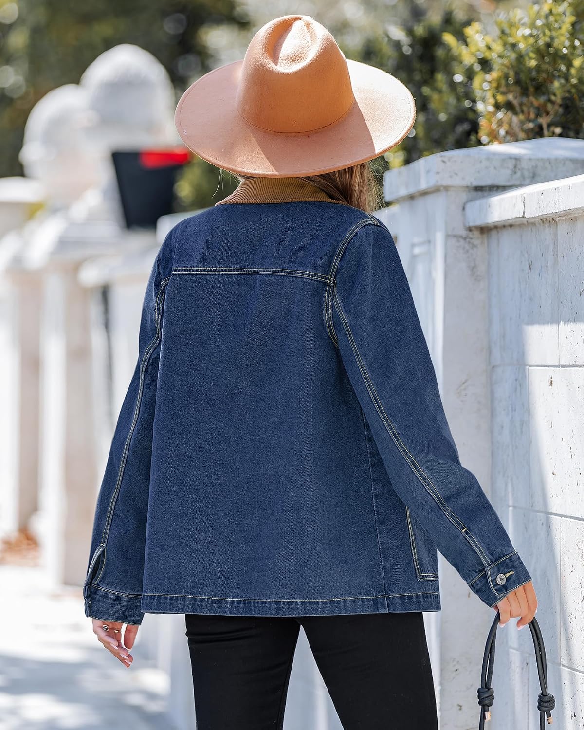 Jean Jacket Women Trendy Button Down Contrast Corduroy Collar Fit Denim Barn Jackets with Pockets