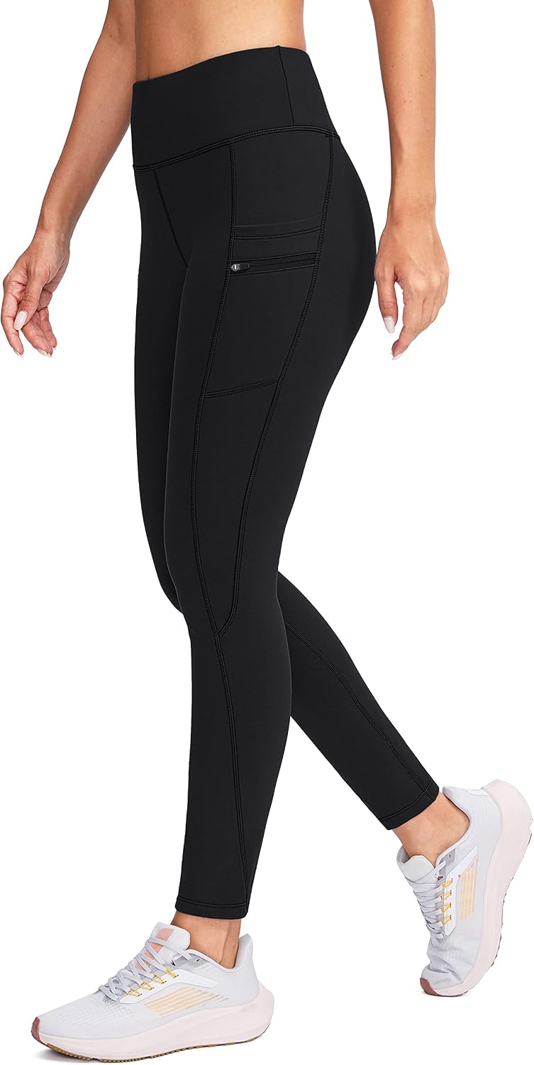 Women's Fleece Lined Leggings with Zipper Pocket (Black)