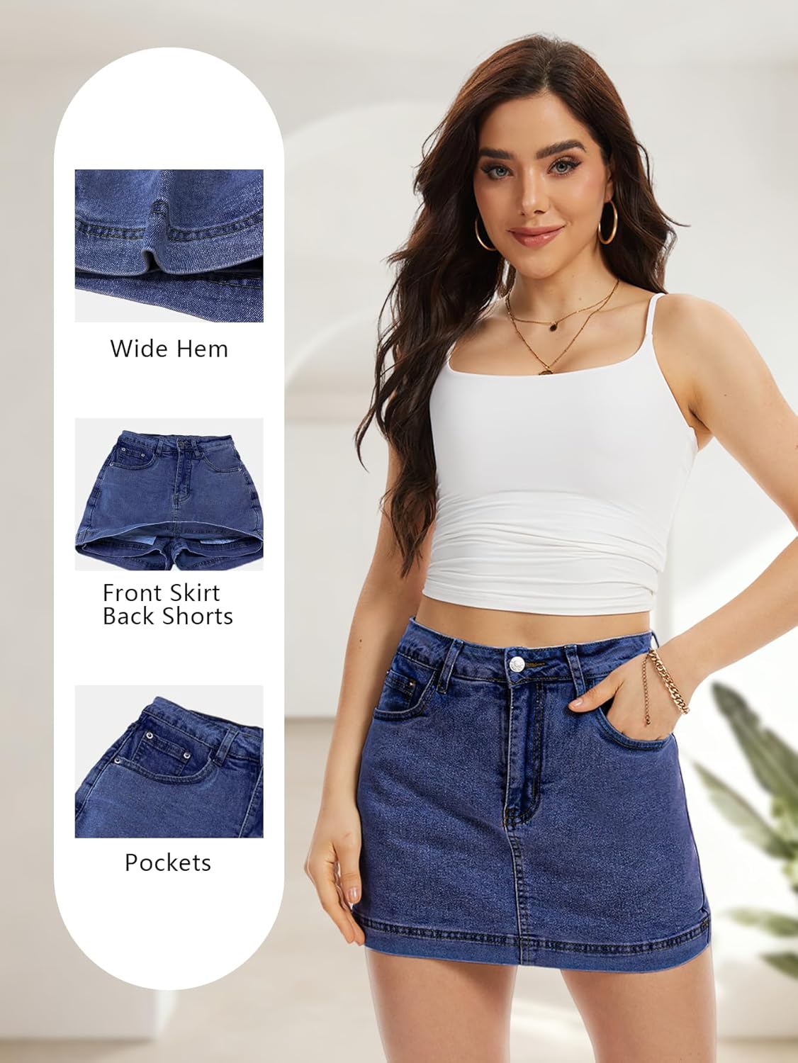 Jean Skorts for Woman Mini Skirt Y2k High Waisted Denim Skirt Front Skirt Back Shorts