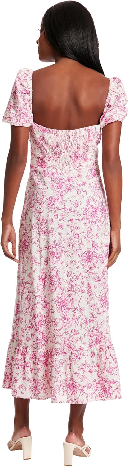Womens Square Neck Smocked Back Linen Blend Flattering Versatile Spring Summer Garden Party