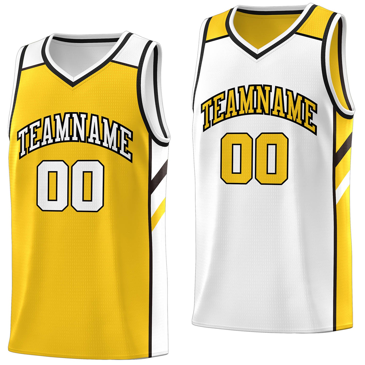 Benutzerdefinierte gelb-weiße Double Side Tops Herren-Sport-Basketballtrikot