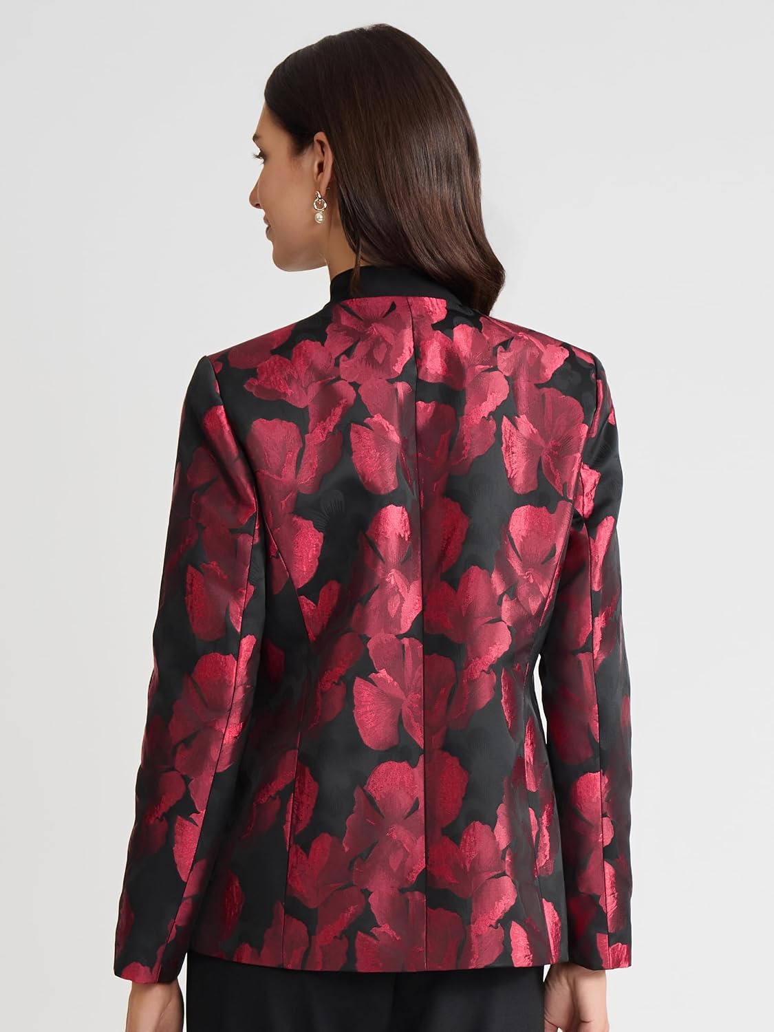 Women's Floral Jacquard One Button Blazer Red
