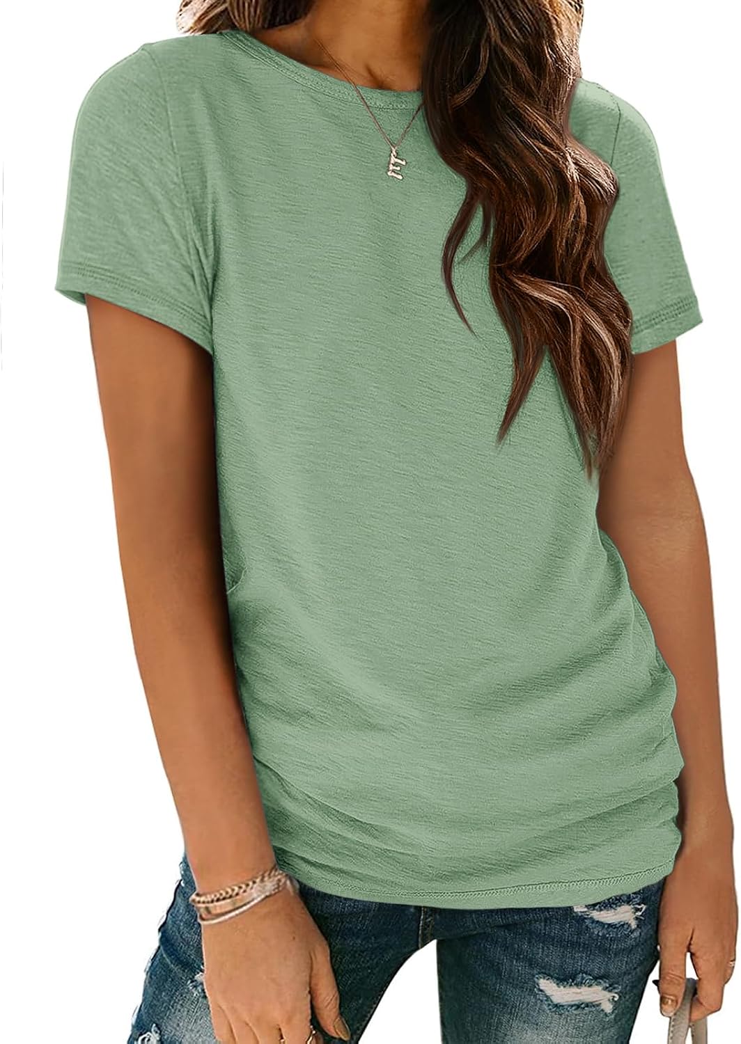 Women's Crewneck Short Sleeve Basic T-Shirt Green