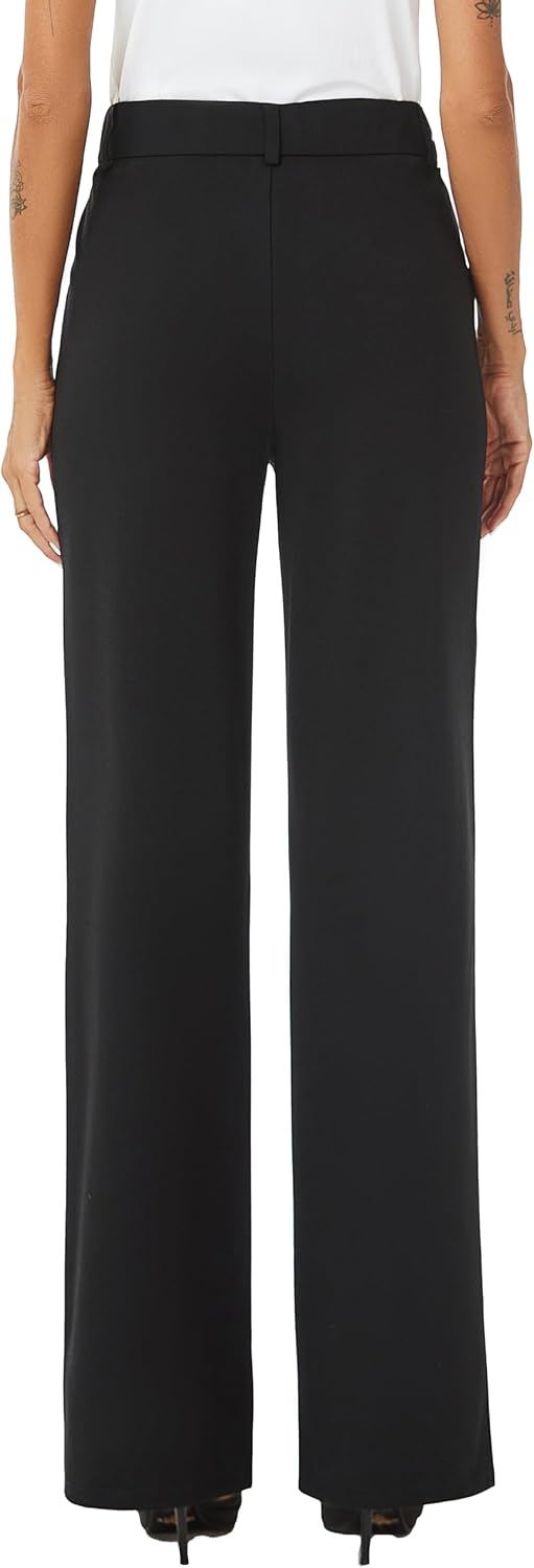 Womens High Waist Wide Straight Leg Trousers Casual Slacks Dress Pants with Pockets