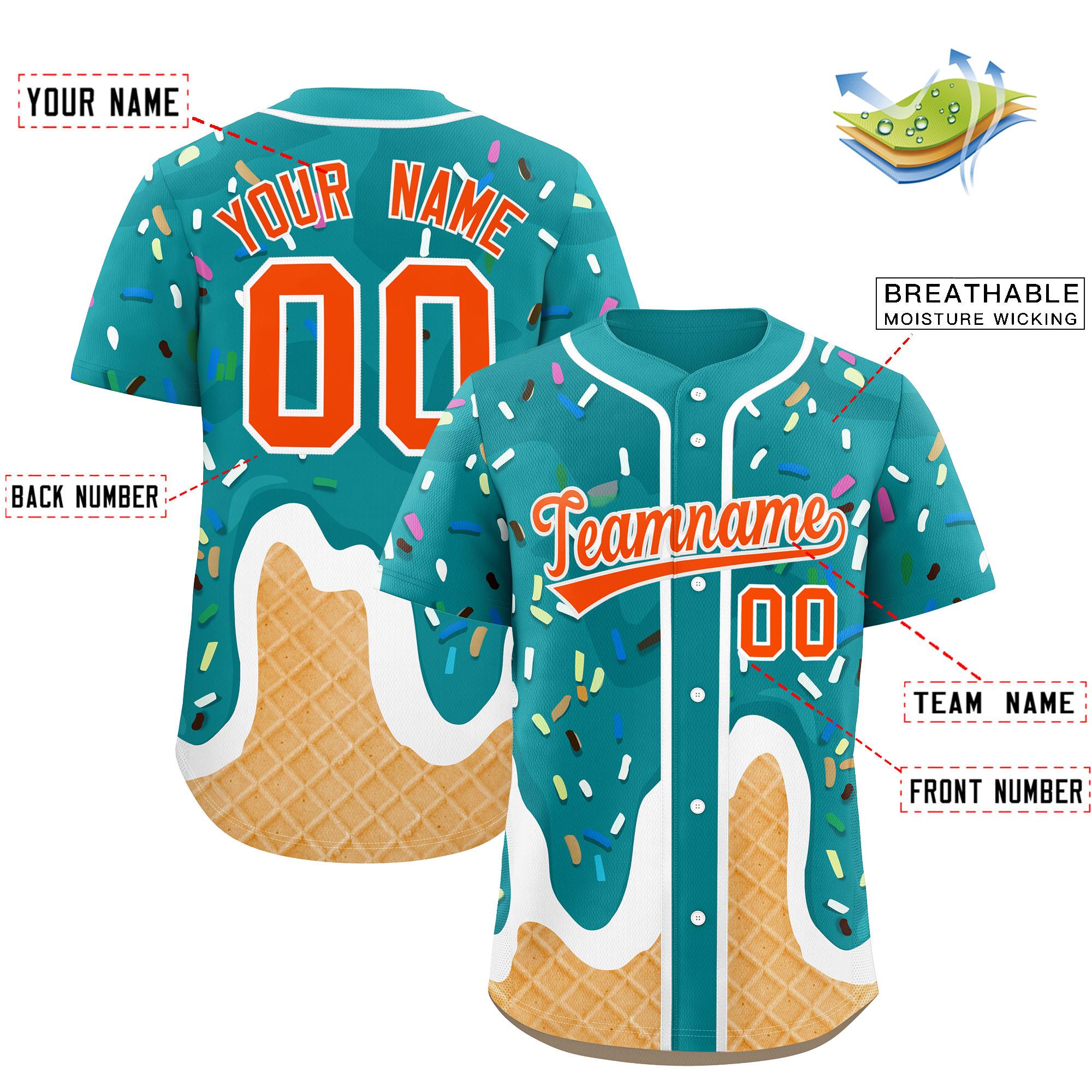 Benutzerdefiniertes Eistüte-Graffiti-Muster, modisches, authentisches Baseball-Trikot Benutzerdefiniertes Eistüte-Graffiti-Muster, modisches, authentisches Baseball-Trikot