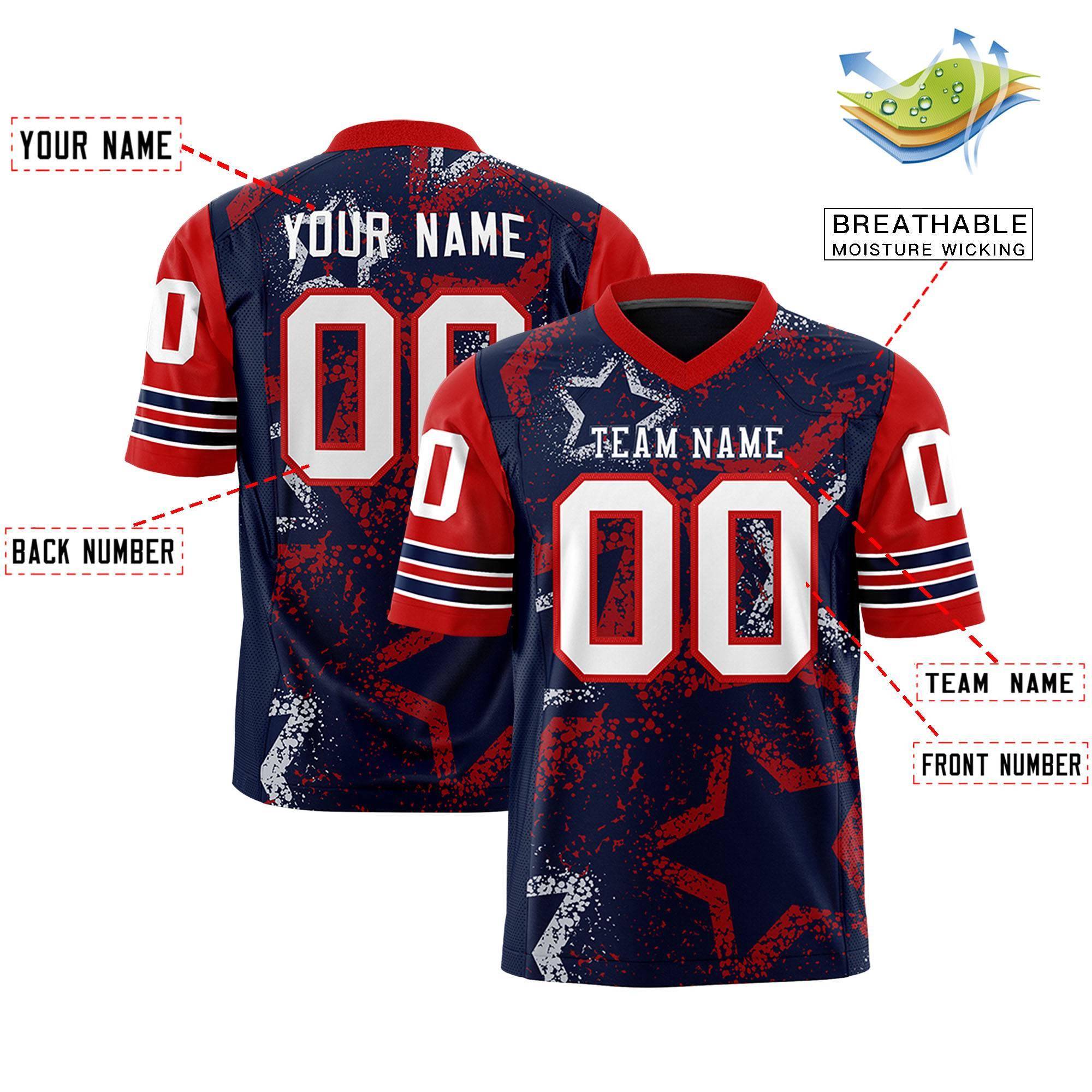 Individuell personalisiertes, authentisches Fußballtrikot mit Sternmuster-Design Individuell personalisiertes, authentisches Fußballtrikot mit Sternmuster-Design