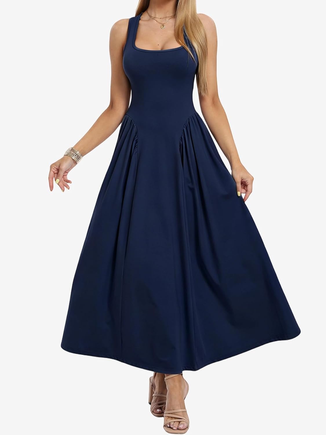 Women's Tank Maxi Dress Sleeveless Flowy Navy Blue Women's Tank Maxi Dress Sleeveless Flowy Navy Blue