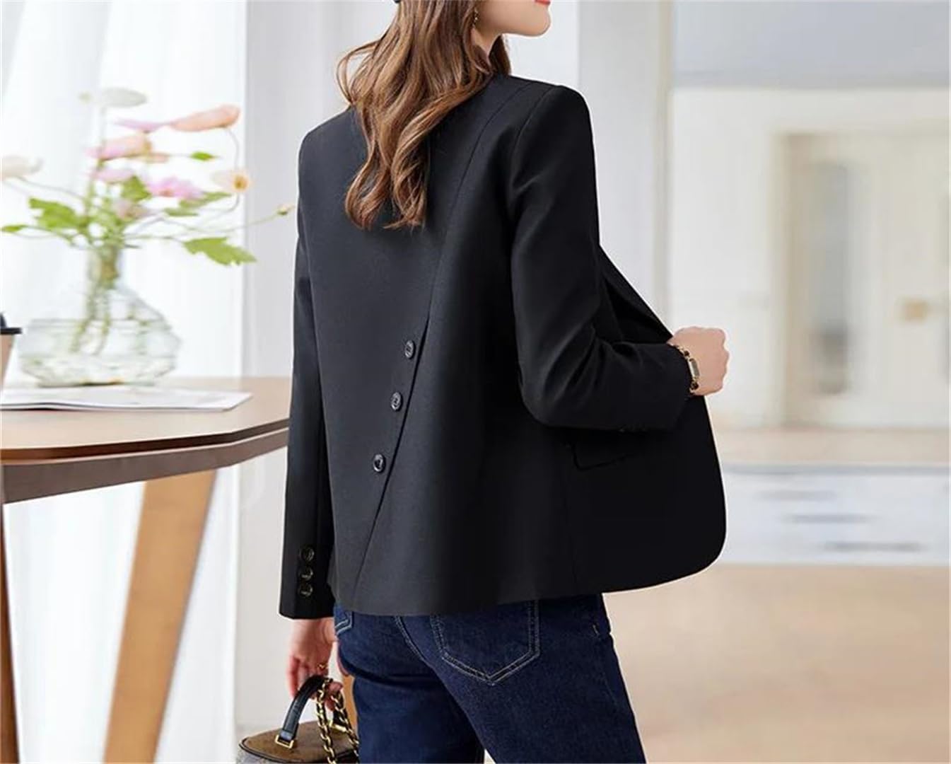 Women's Double Button Slim Fit Blazer Brown Women's Double Button Slim Fit Blazer Brown