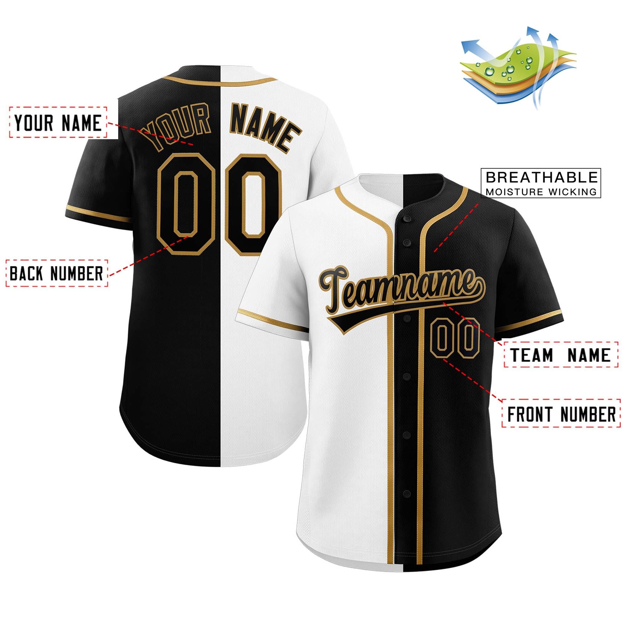 Benutzerdefiniertes Split-Button-Down-Baseballtrikot, personalisierte Teamsportuniform für Erwachsene und Jugendliche