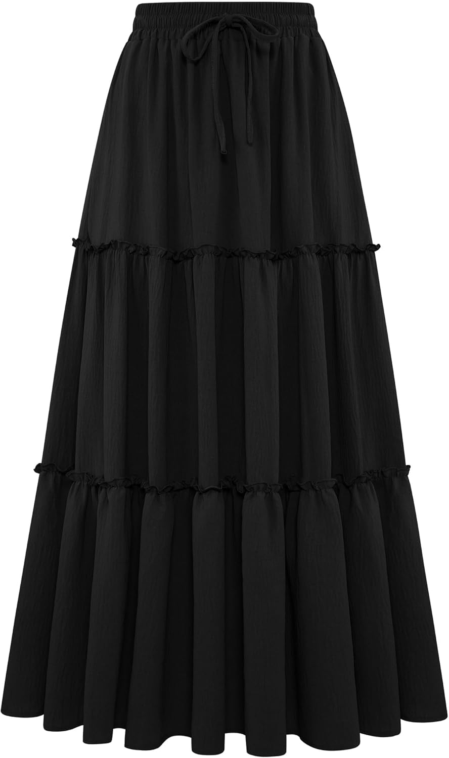Women's Summer Maxi Skirt Trendy High Waist Pleated Ruffle Long Skirts Flowy Beach Boho Dress with Pockets