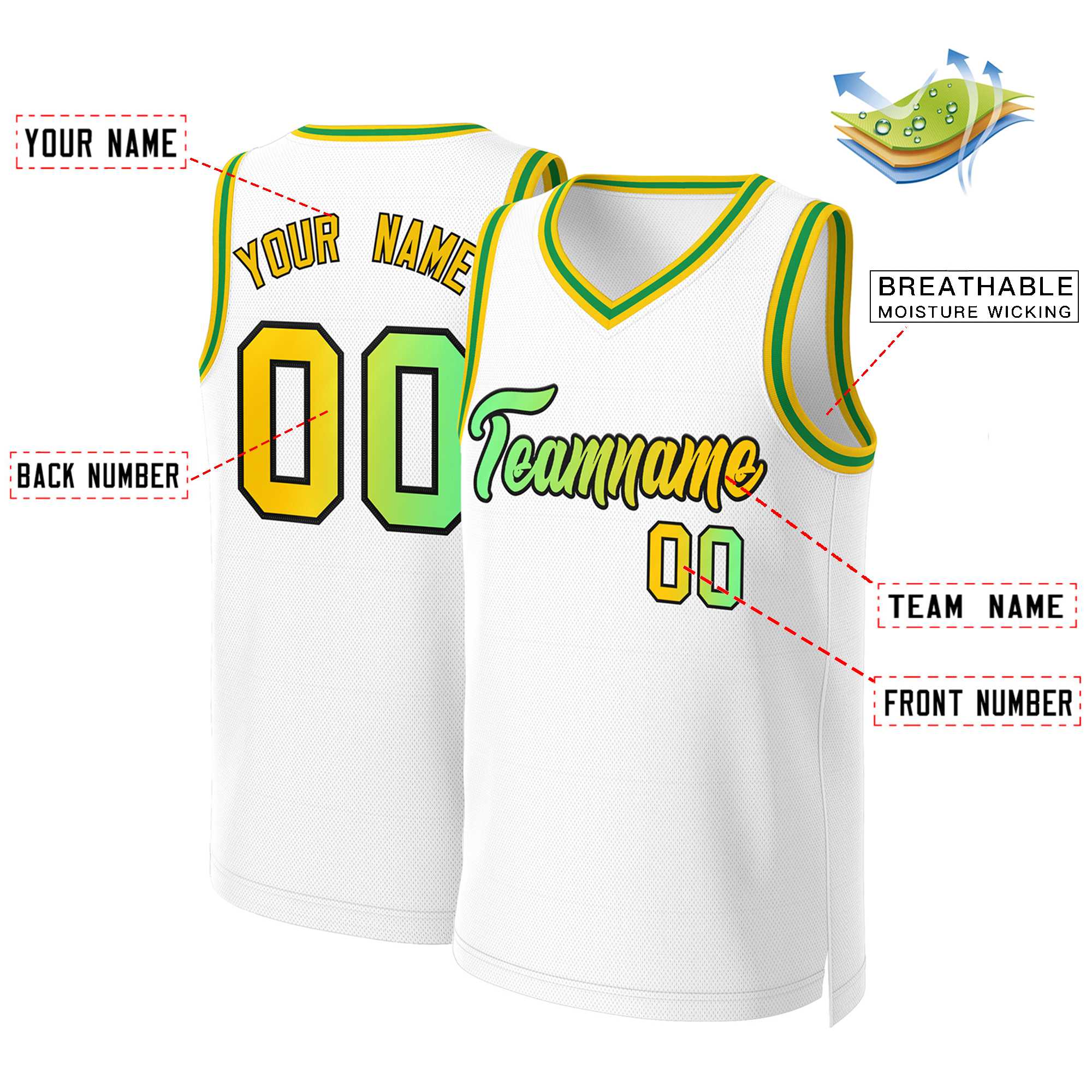 Benutzerdefiniertes Basketballtrikot mit klassischem Farbverlauf und modischen Oberteilen