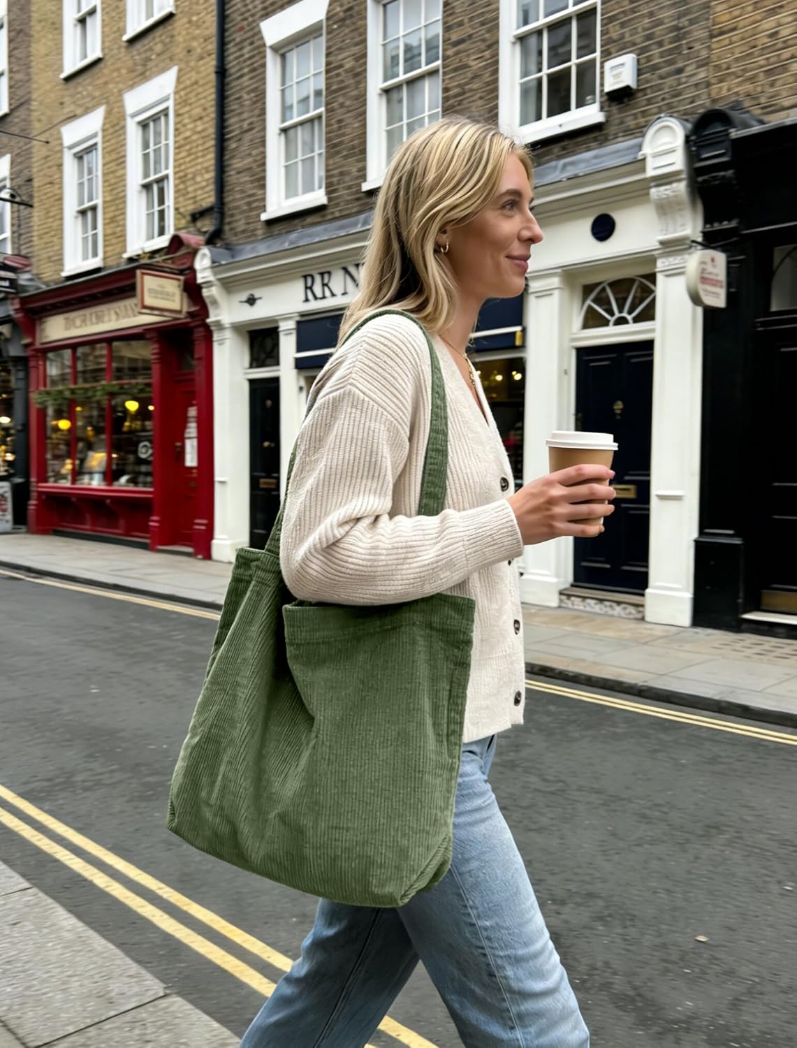 Women's Corduroy Tote Bag Olive Green