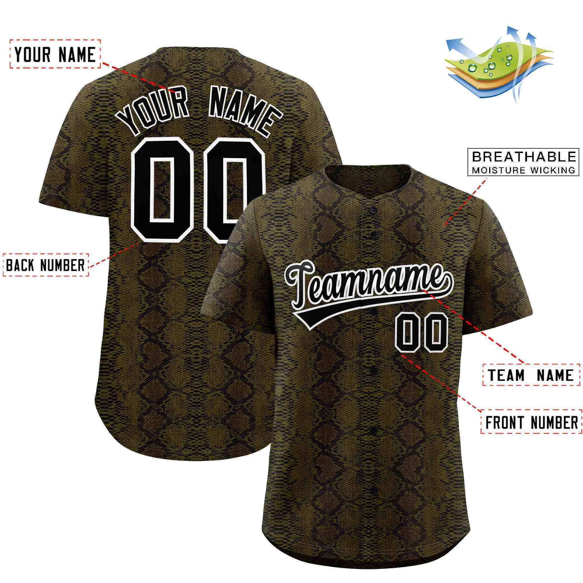 Benutzerdefiniertes authentisches Baseball-Trikot mit mehrfarbigem Schlangenledermuster