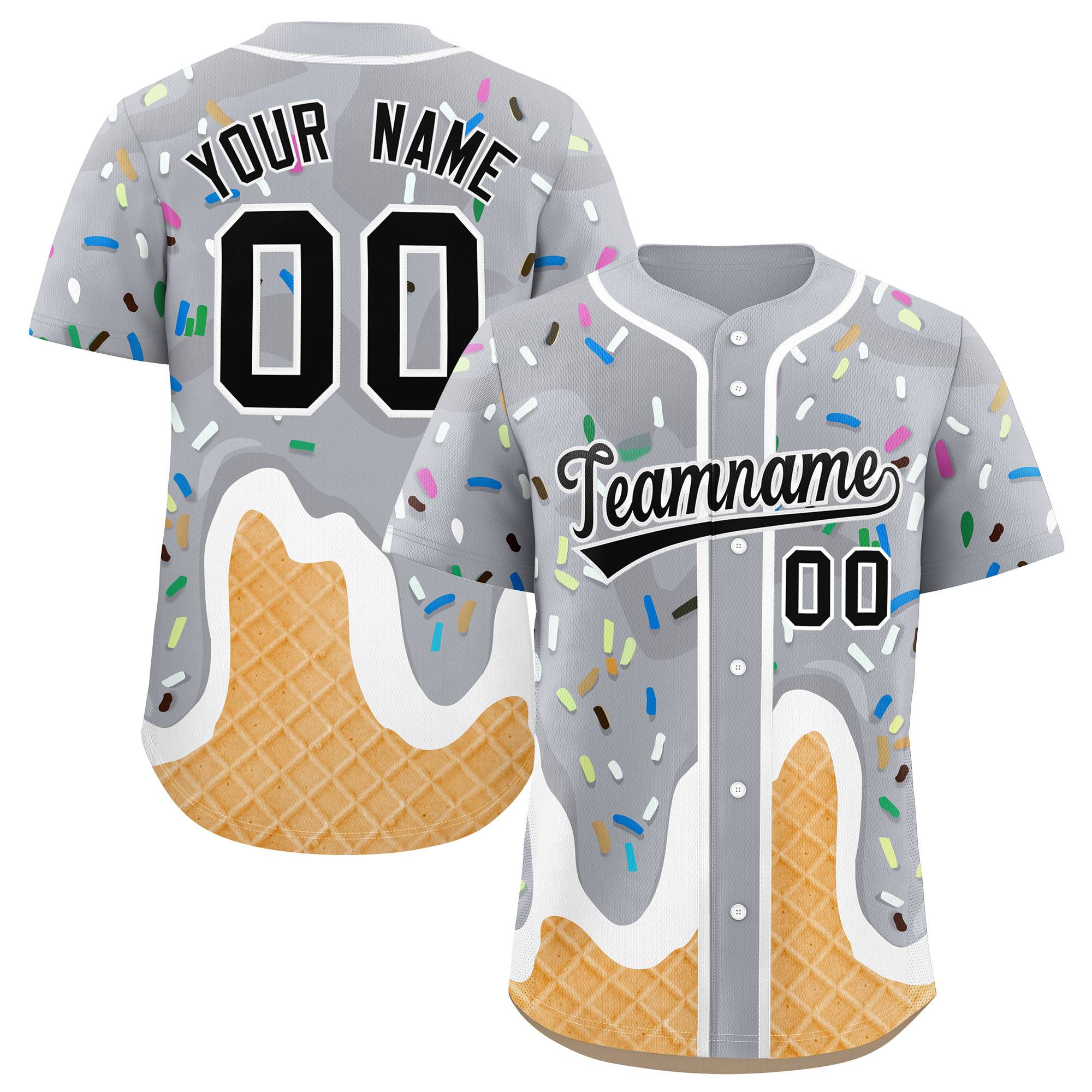 Benutzerdefiniertes Eistüte-Graffiti-Muster, modisches, authentisches Baseball-Trikot Benutzerdefiniertes Eistüte-Graffiti-Muster, modisches, authentisches Baseball-Trikot