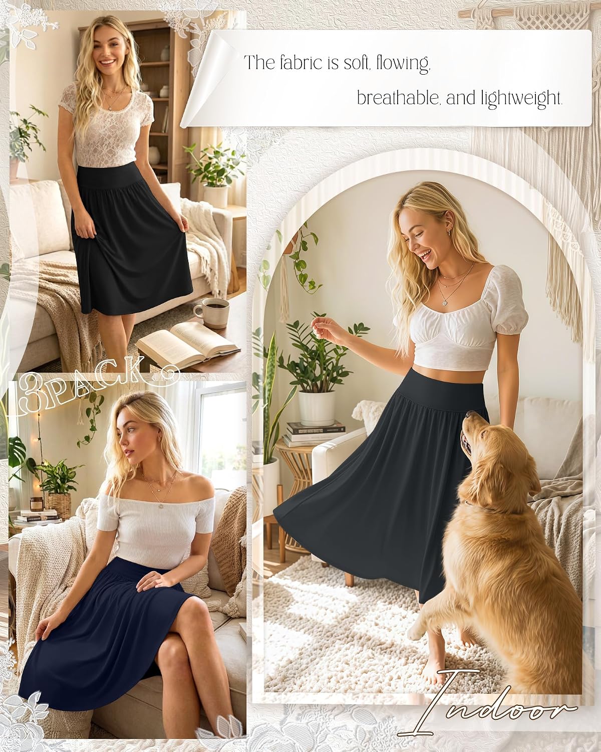 3 Packs Women's Knee Length Casual Skirts with Pockets, Flared High Waisted Midi Pleated Flowy a Line Summer Skirts 3 Packs Women's Knee Length Casual Skirts with Pockets, Flared High Waisted Midi Pleated Flowy a Line Summer Skirts