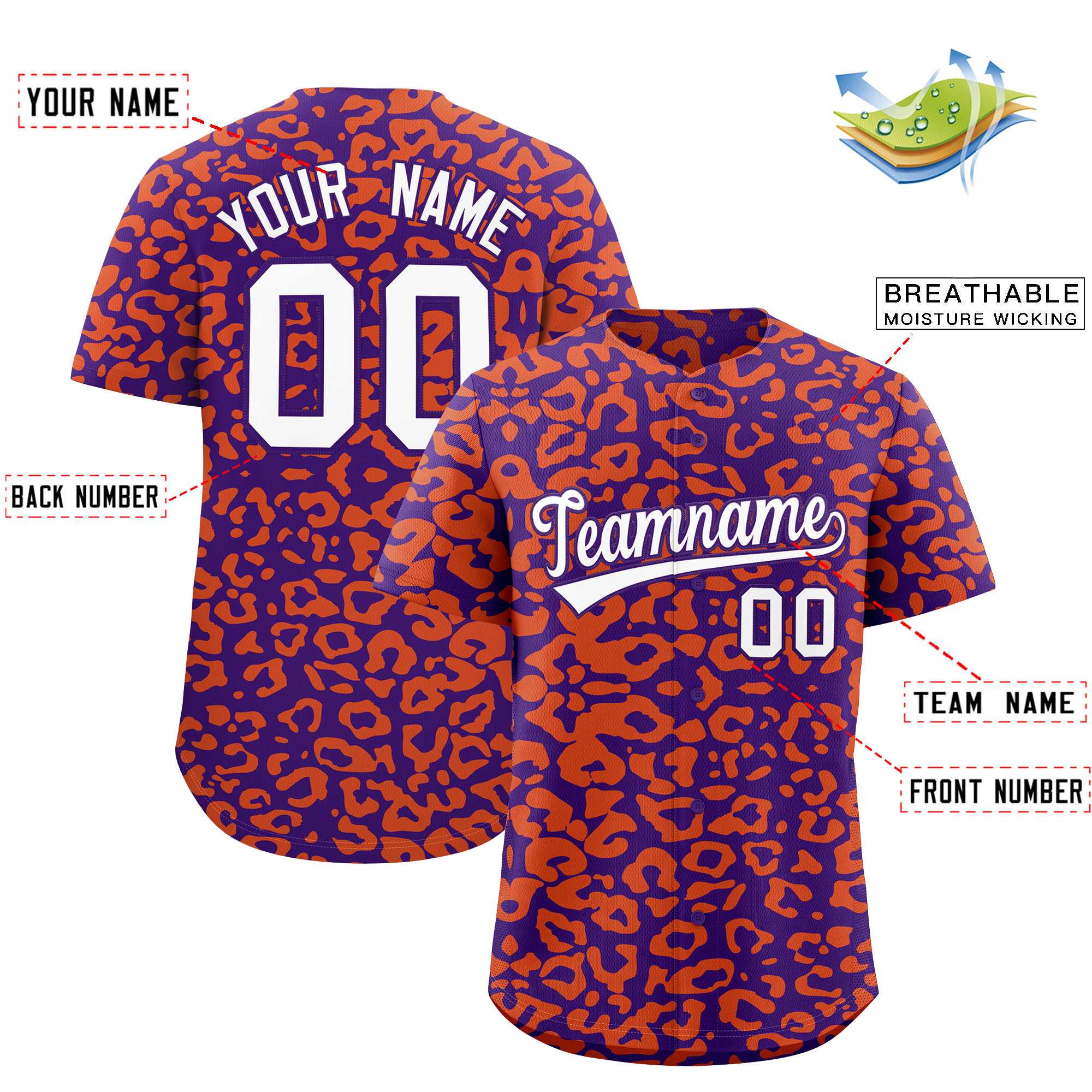 Authentisches Baseball-Trikot mit individuell gestaltetem Leopardenmuster