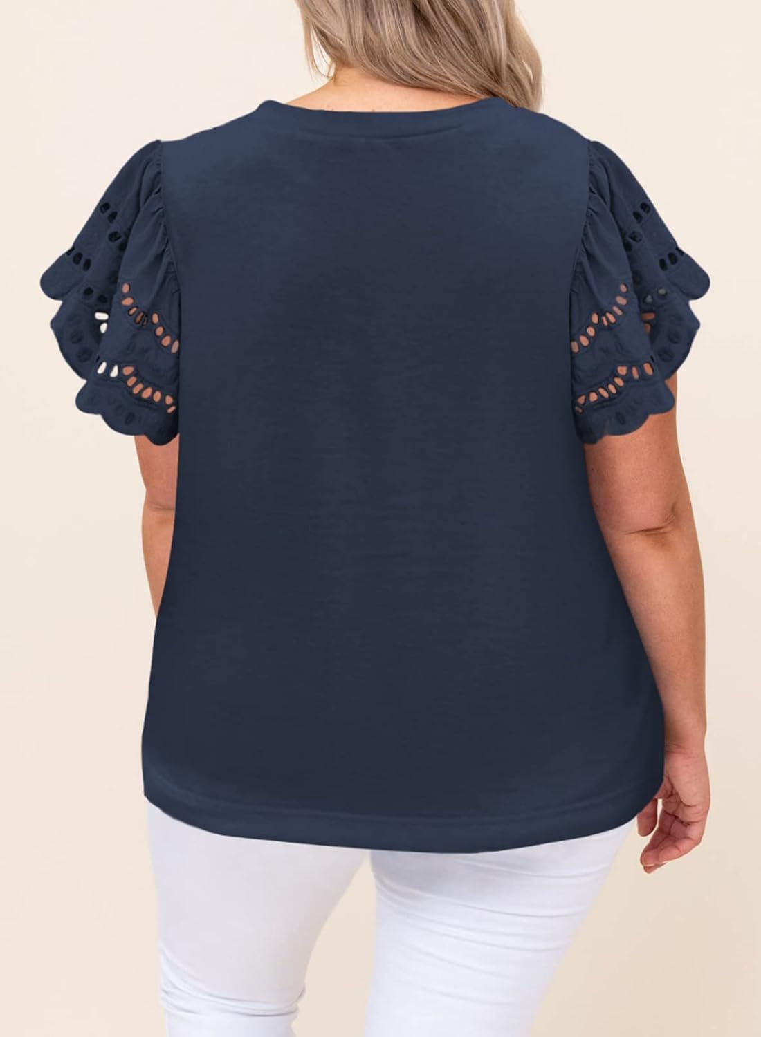 Womens Plus Size Tops Short Sleeve Round Neck Hollow Out Casual Tunic Tees Shirts(1X-5X)