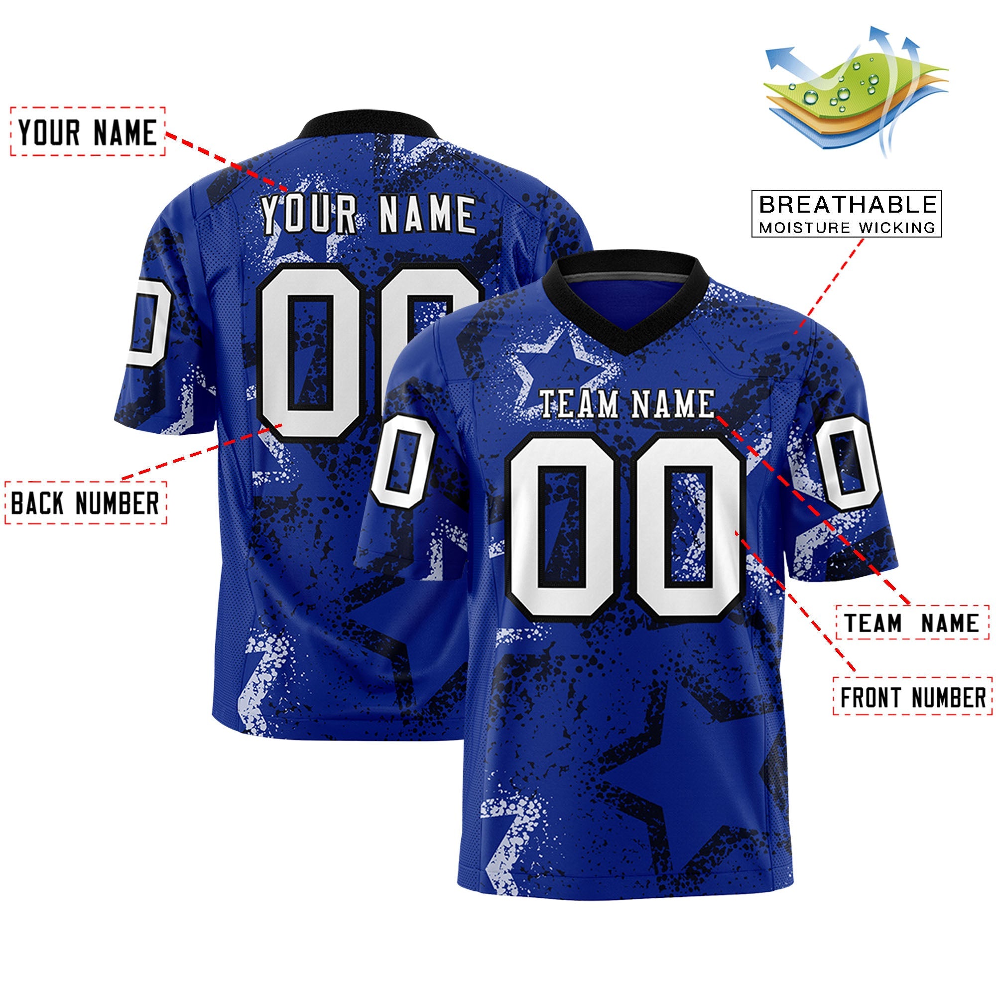 Individuell personalisiertes, authentisches Fußballtrikot mit Stern-Graffiti-Muster