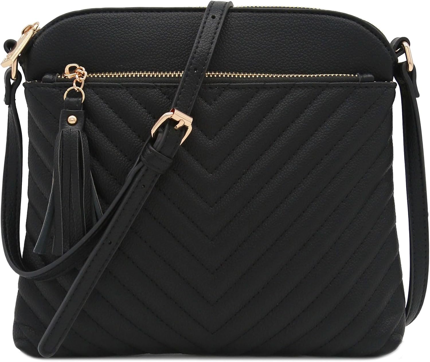 Women's Quilted Crossbody Bag with Tassel Adjustable Strap
