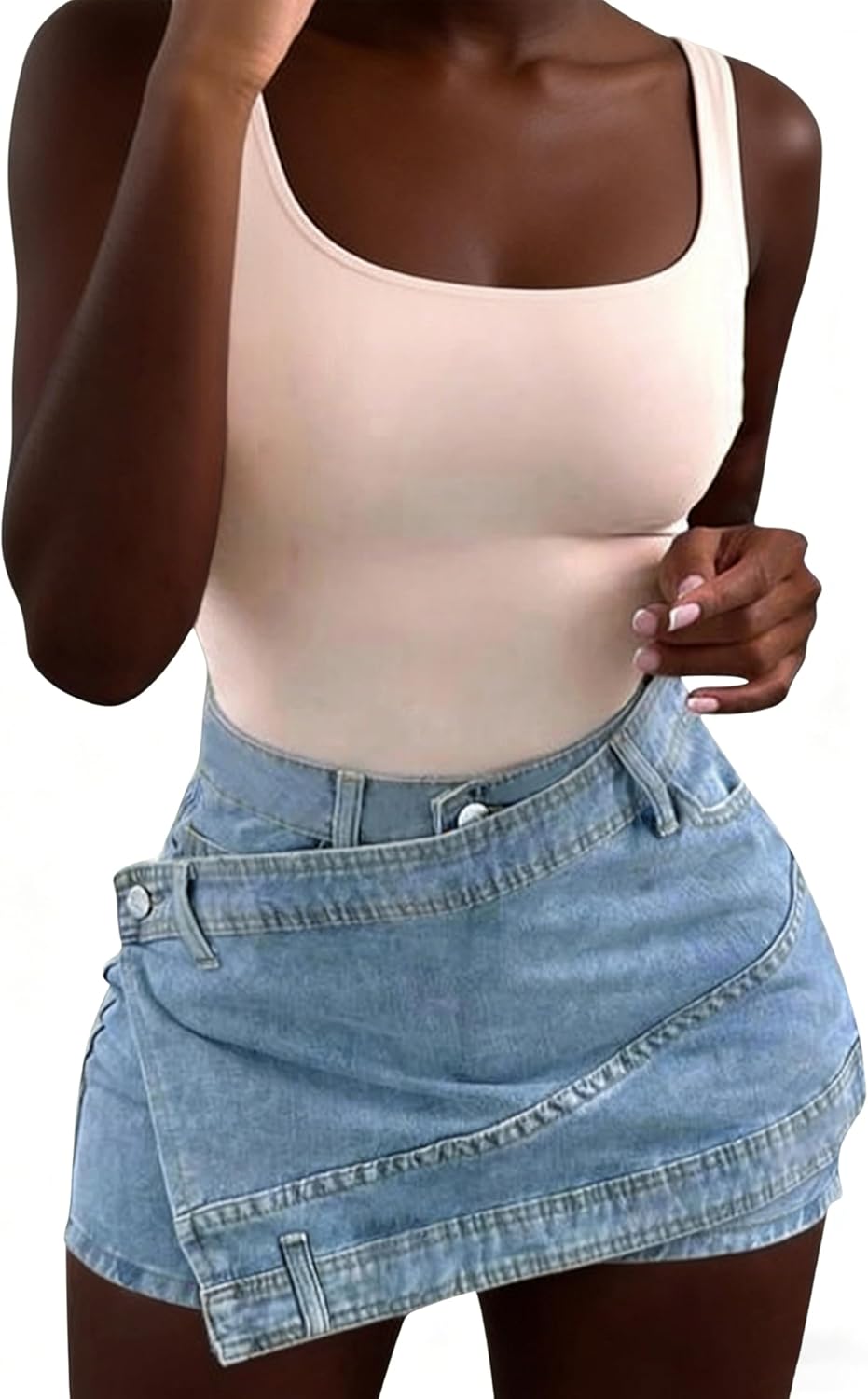 Women's Asymmetrical Wrap Denim Skort High Waisted