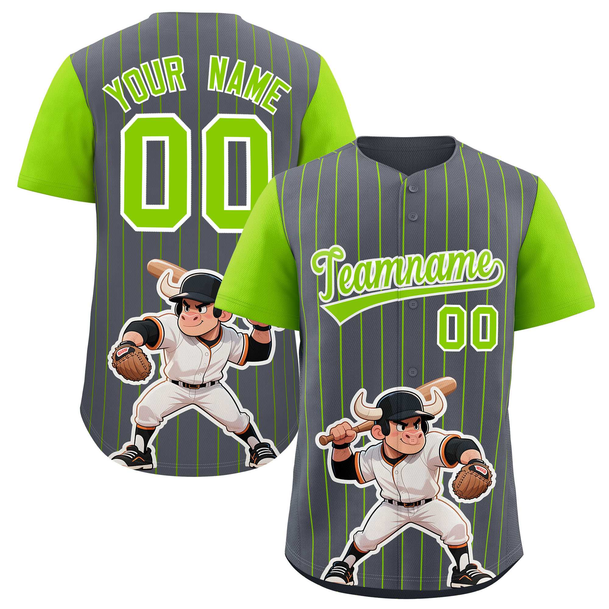 Authentisches Baseball-Trikot mit individuellem Streifen-Tiere-Graffiti-Muster, Raglanärmeln Authentisches Baseball-Trikot mit individuellem Streifen-Tiere-Graffiti-Muster, Raglanärmeln