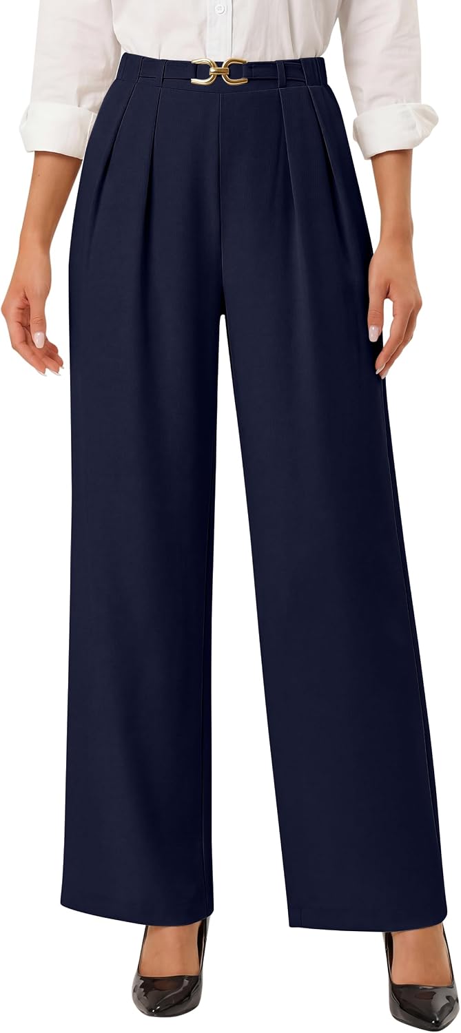 Women Business Casual Pants Wide Leg Dress Trousers High Waisted Lounge Outfits with Pockets