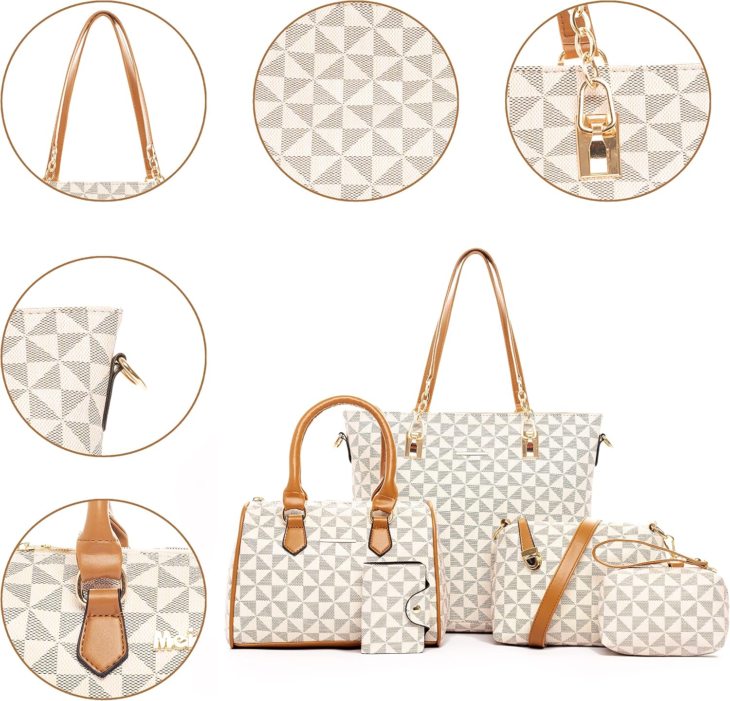 Women's Geometric Print Top Handle Satchel Bag Set Beige Women's Geometric Print Top Handle Satchel Bag Set Beige