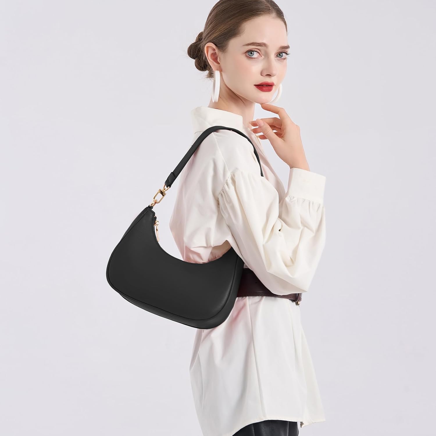 Women's Crescent Moon Hobo Bag Black Shoulder Purse Women's Crescent Moon Hobo Bag Black Shoulder Purse