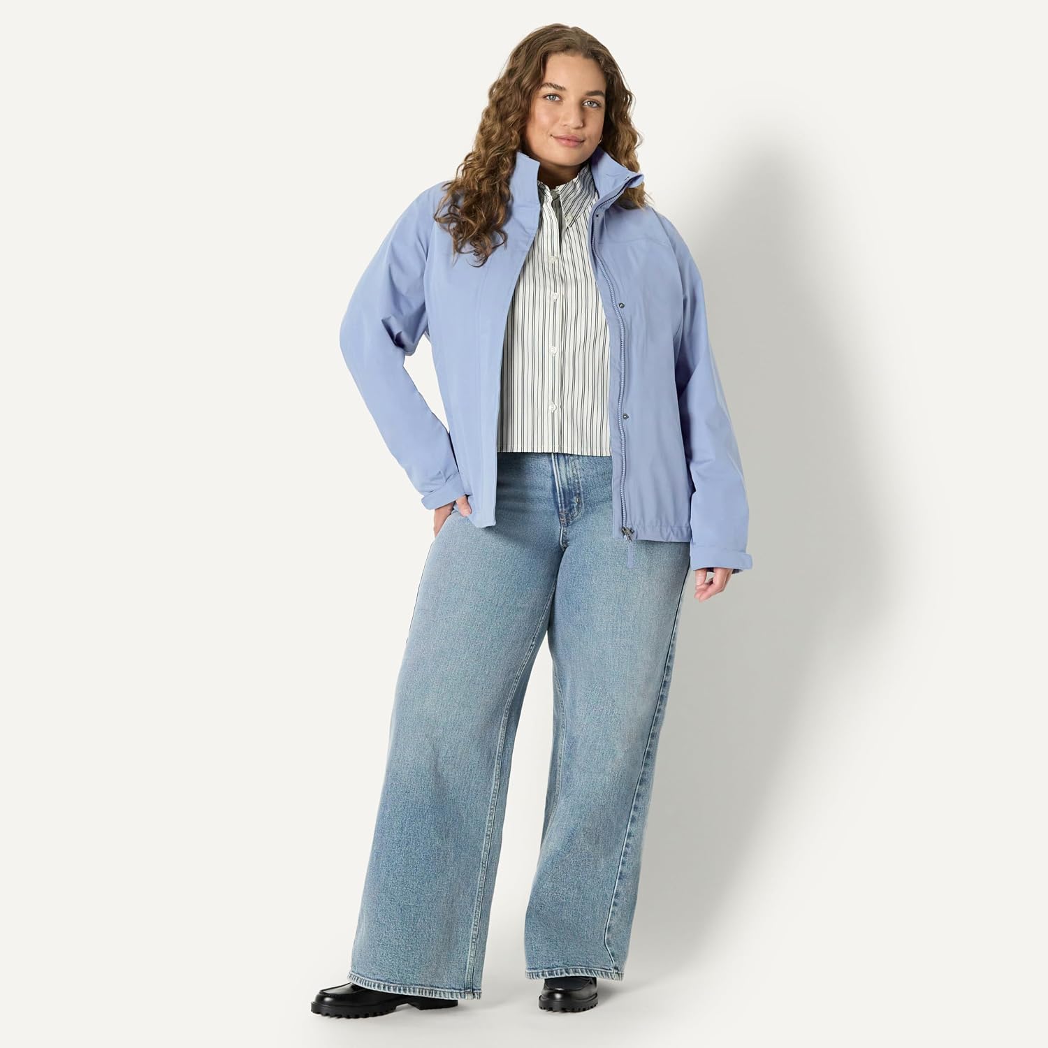 Women's Packable Rain Jacket Waterproof Hood Dusty Blue