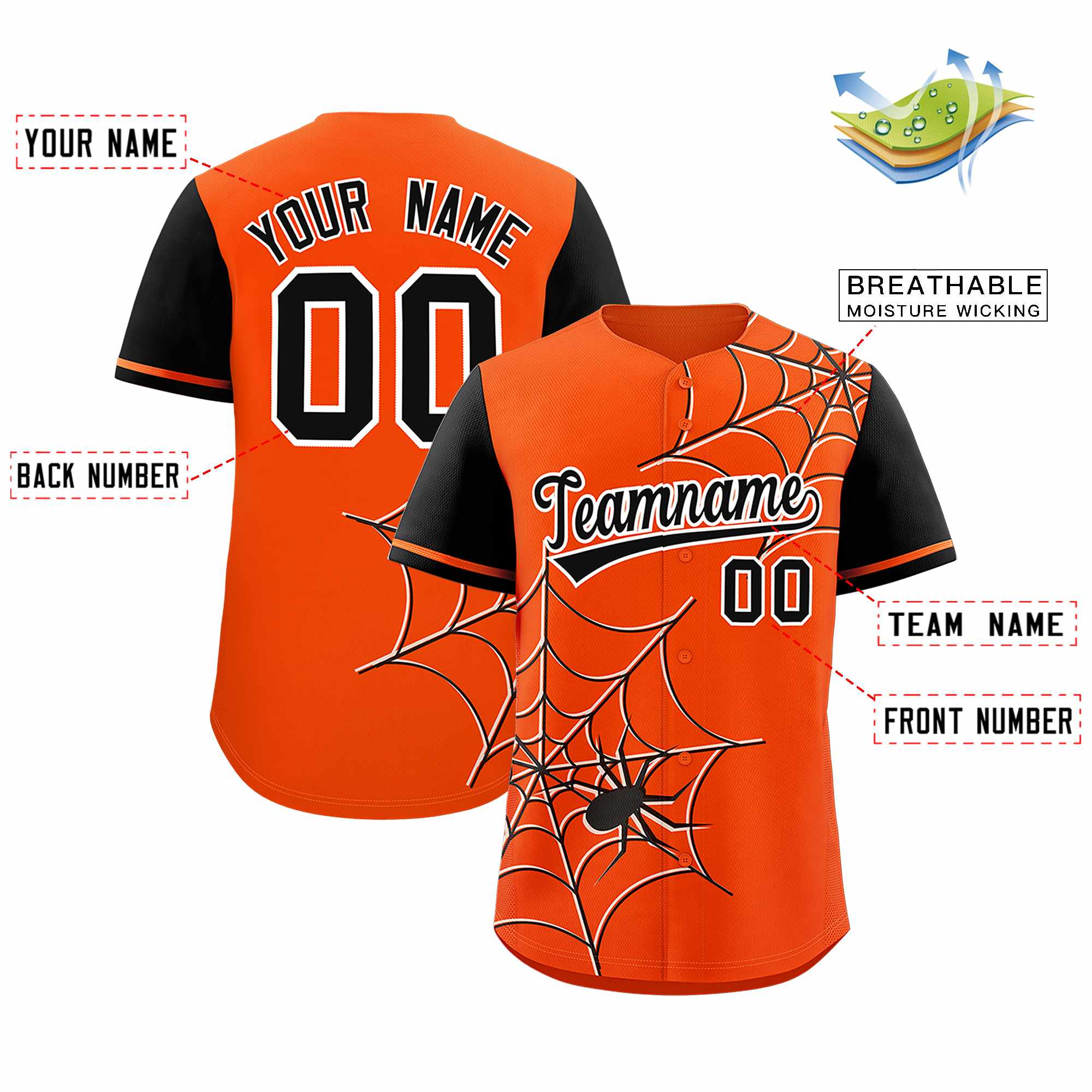 Benutzerdefiniertes Spinnennetz-Muster, Raglanärmel, authentisches Baseball-Trikot