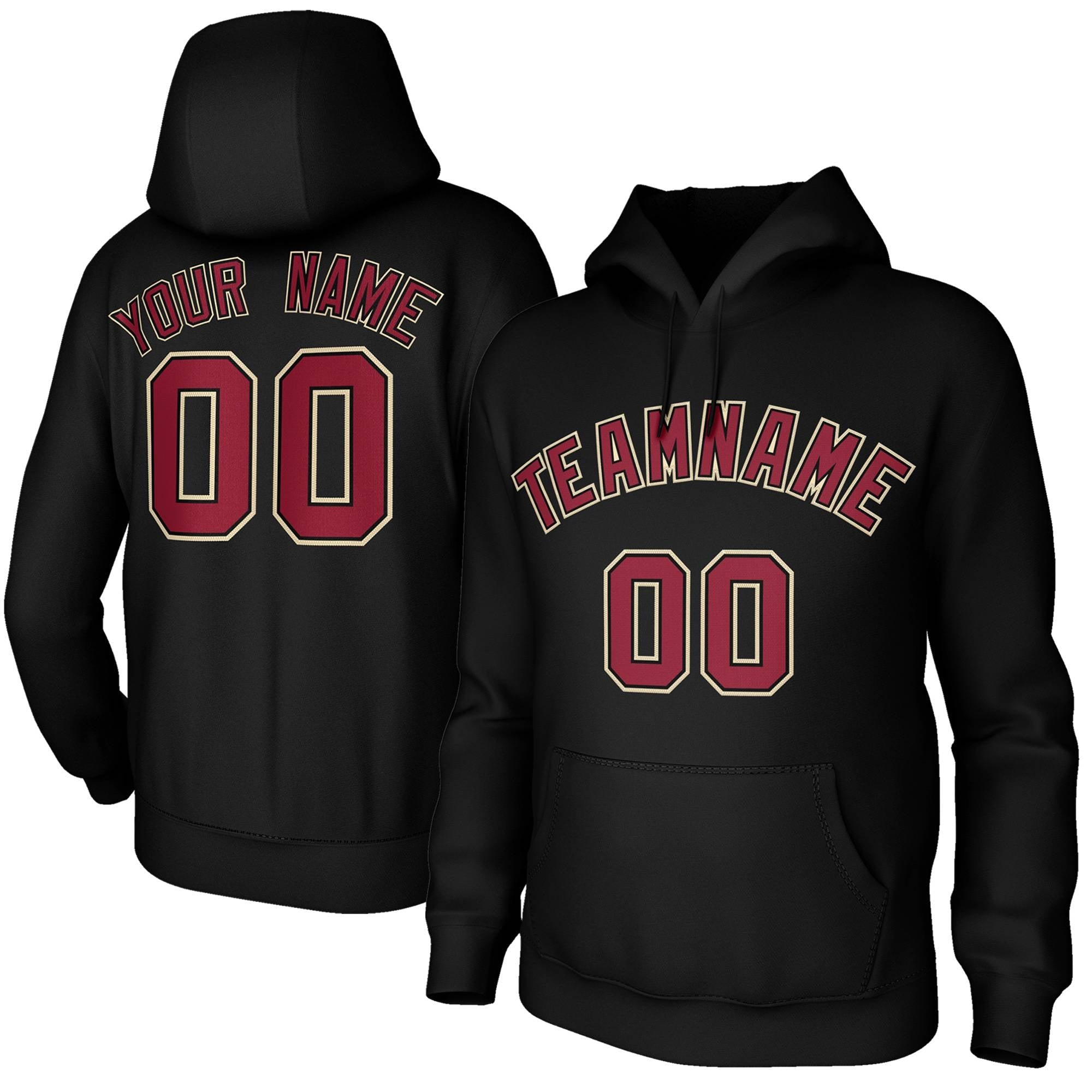 Individuell genähte, schwarze Cardinal-Old Gold-Hoodie-Trainingsuniform im klassischen Stil