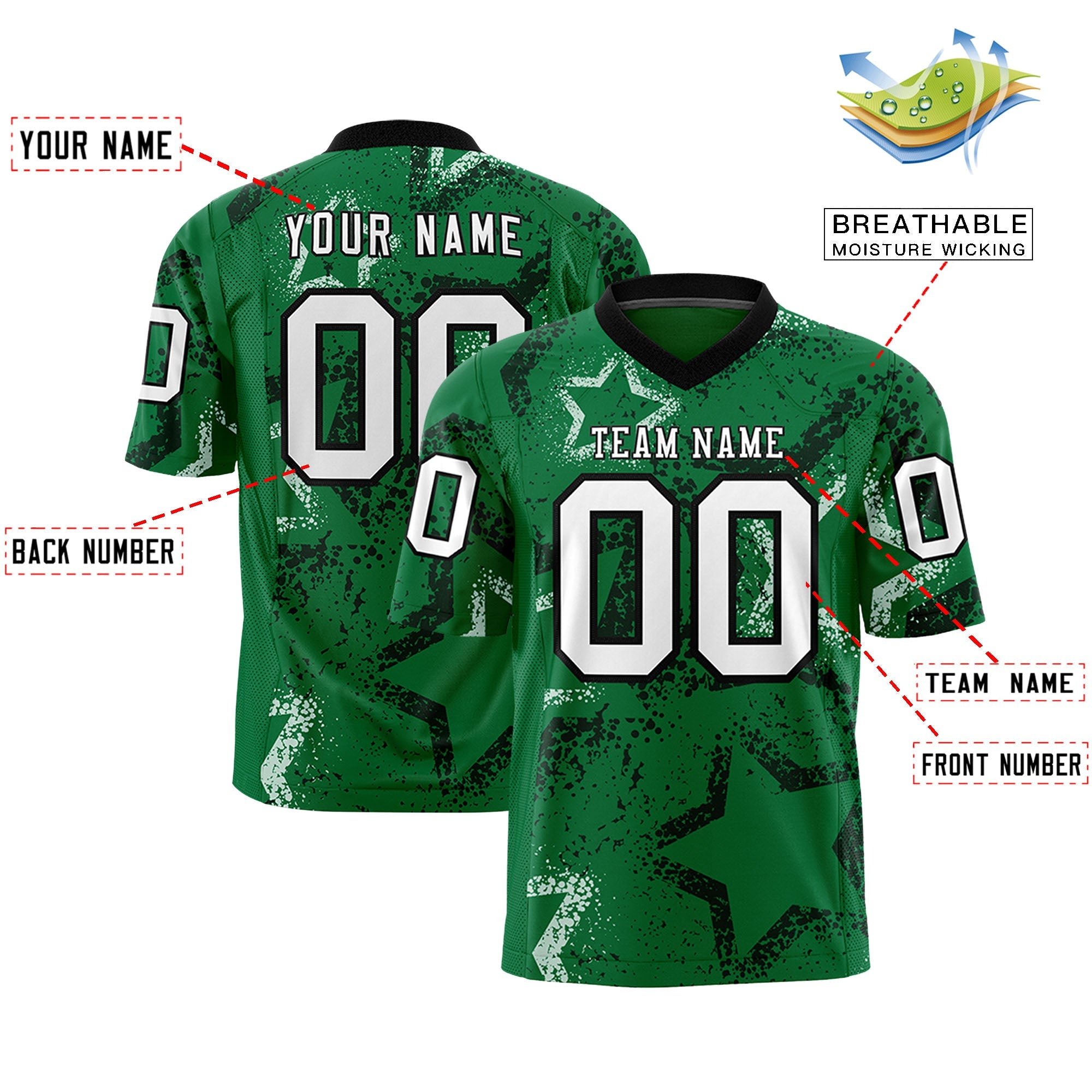 Individuell personalisiertes, authentisches Fußballtrikot mit Stern-Graffiti-Muster