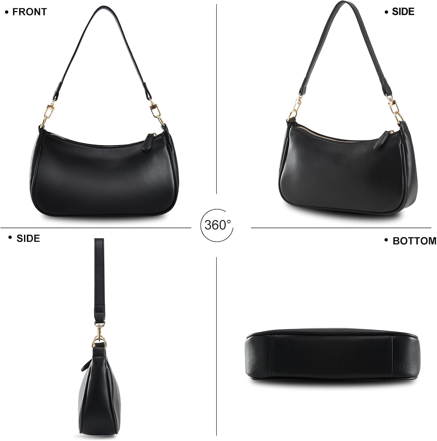 Women's Black PU Crescent Shoulder Bag Chain Accent