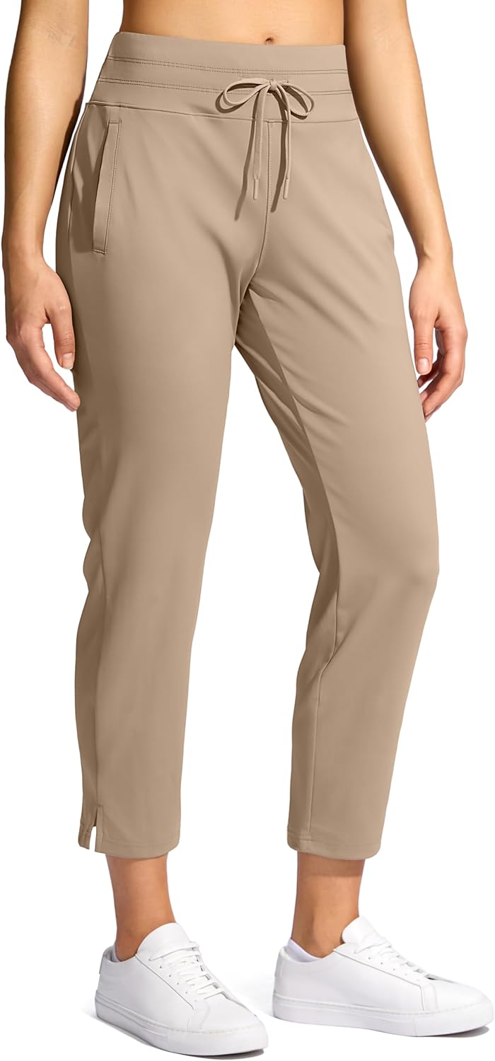 Women's High Waist Ankle Golf Pants Drawstring 7/8 Khaki