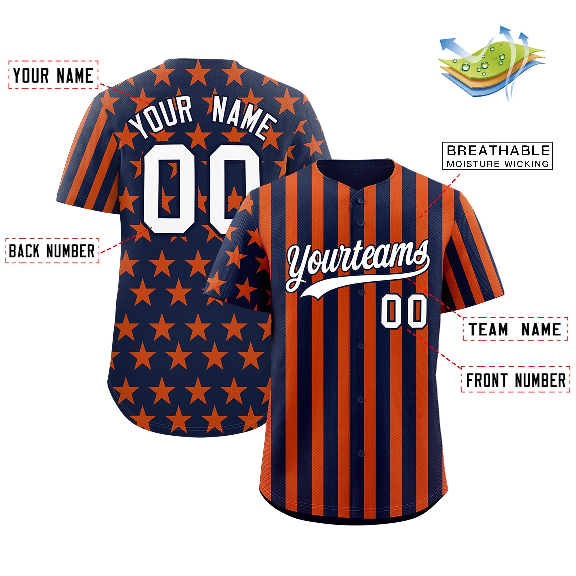 Benutzerdefiniertes Graffiti-Muster-Baseball-Trikot mit amerikanischer Flagge