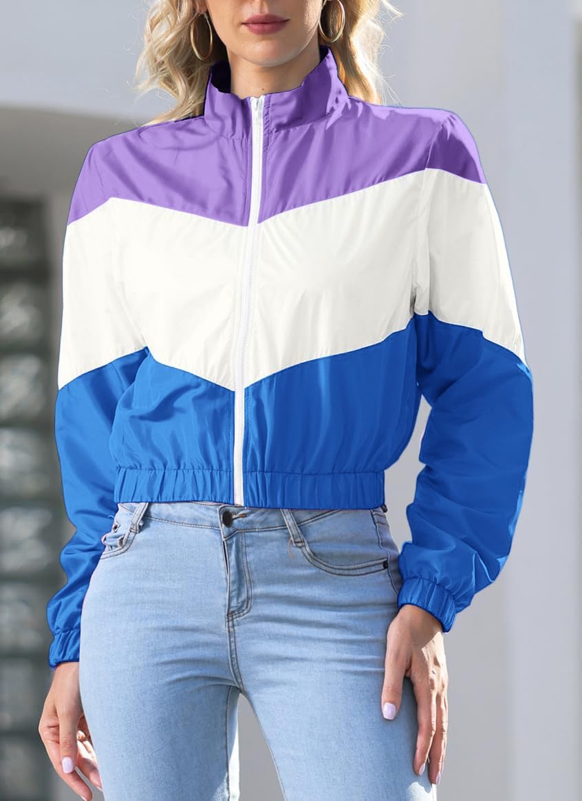 Women\u2019s Lightweight Windbreaker Sport Jacket Zip Up Color Block Coat Long Sleeve Jogging Outerwear Women\u2019s Lightweight Windbreaker Sport Jacket Zip Up Color Block Coat Long Sleeve Jogging Outerwear