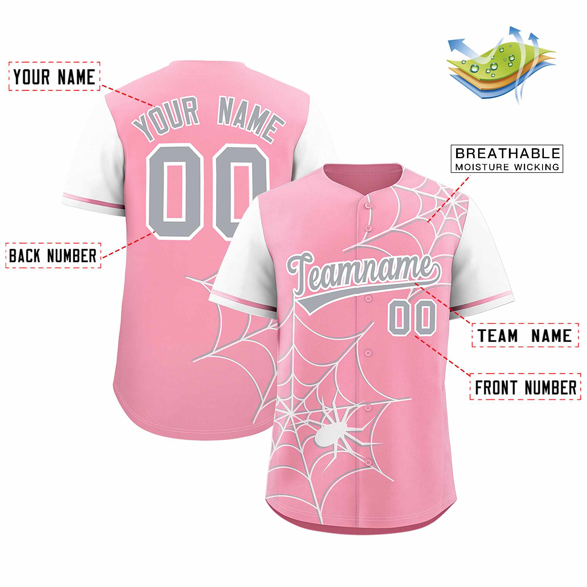Benutzerdefiniertes Spinnennetz-Muster, Raglanärmel, authentisches Baseball-Trikot