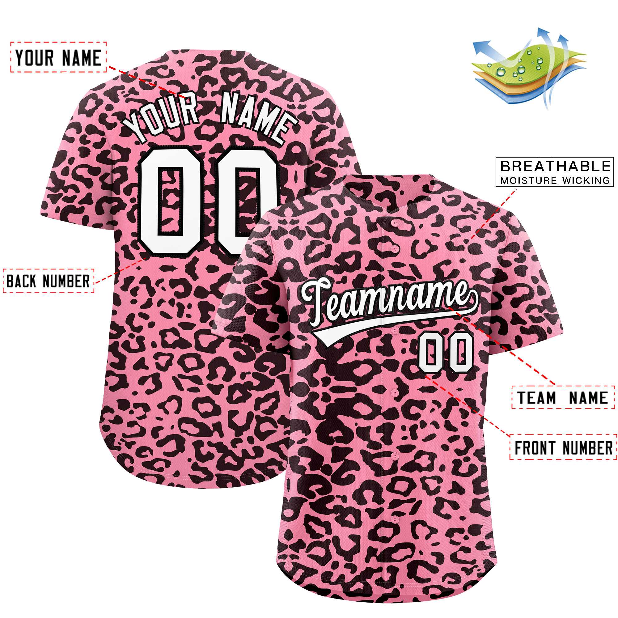 Authentisches Baseball-Trikot mit individuell gestaltetem Leopardenmuster