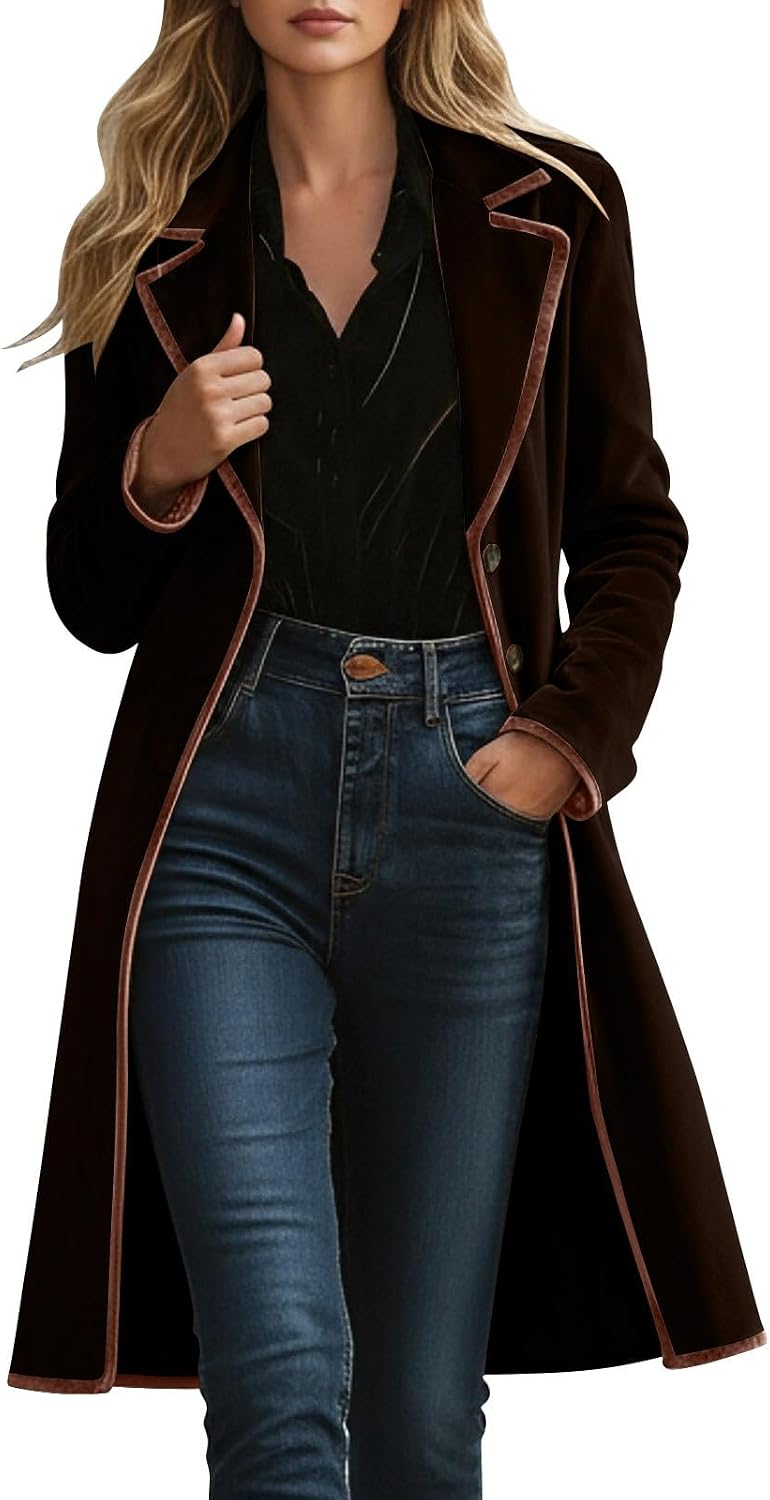 Women's Velvet Open Front Long Trench Coat Elegant Blazer Suit Jacket Sleeve Lapel Collar Outerwear Jackets Women's Velvet Open Front Long Trench Coat Elegant Blazer Suit Jacket Sleeve Lapel Collar Outerwear Jackets