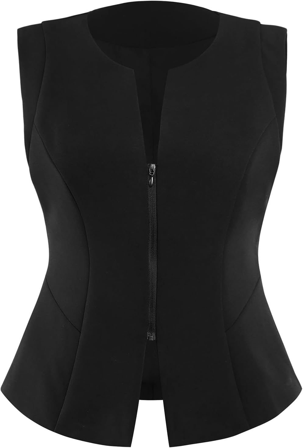 Women's Black V Neck Zip Front Suit Vest